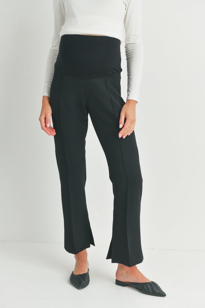 Black Maternity Bootcut Pants with Side Slit Front