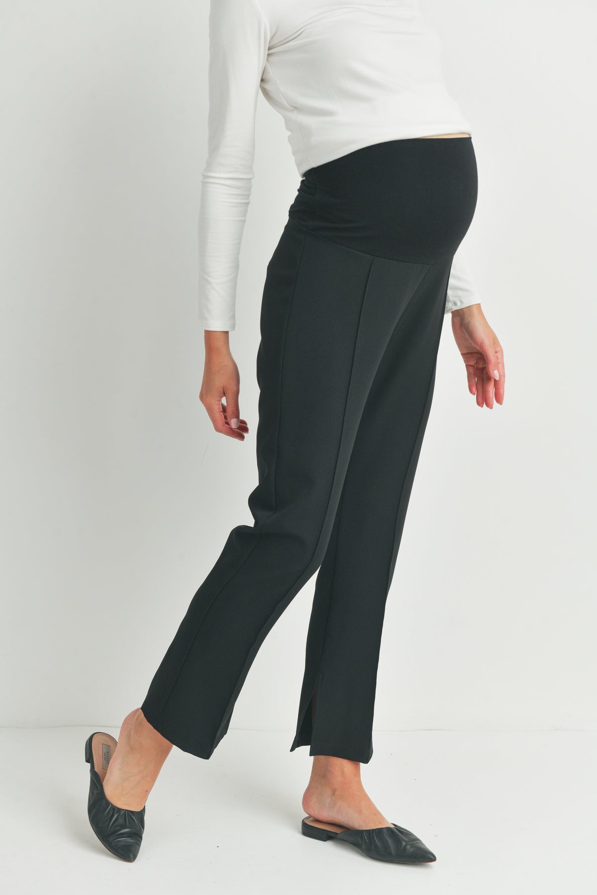 Black Maternity Bootcut Pants with Side Slit Side