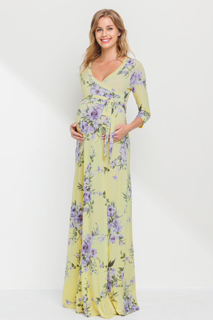 Yellow Floral Maternity/Nursing Maxi Dress Front
