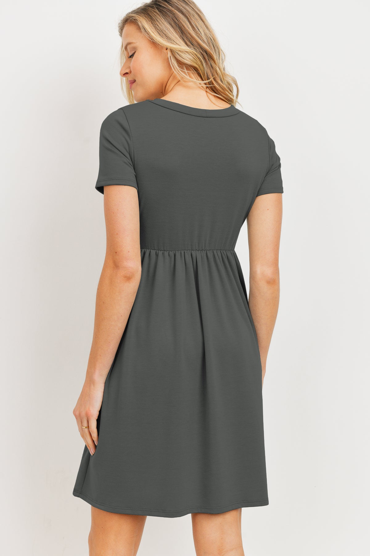 Grey French Terry Babydoll Maternity T-Shirt Dress Back