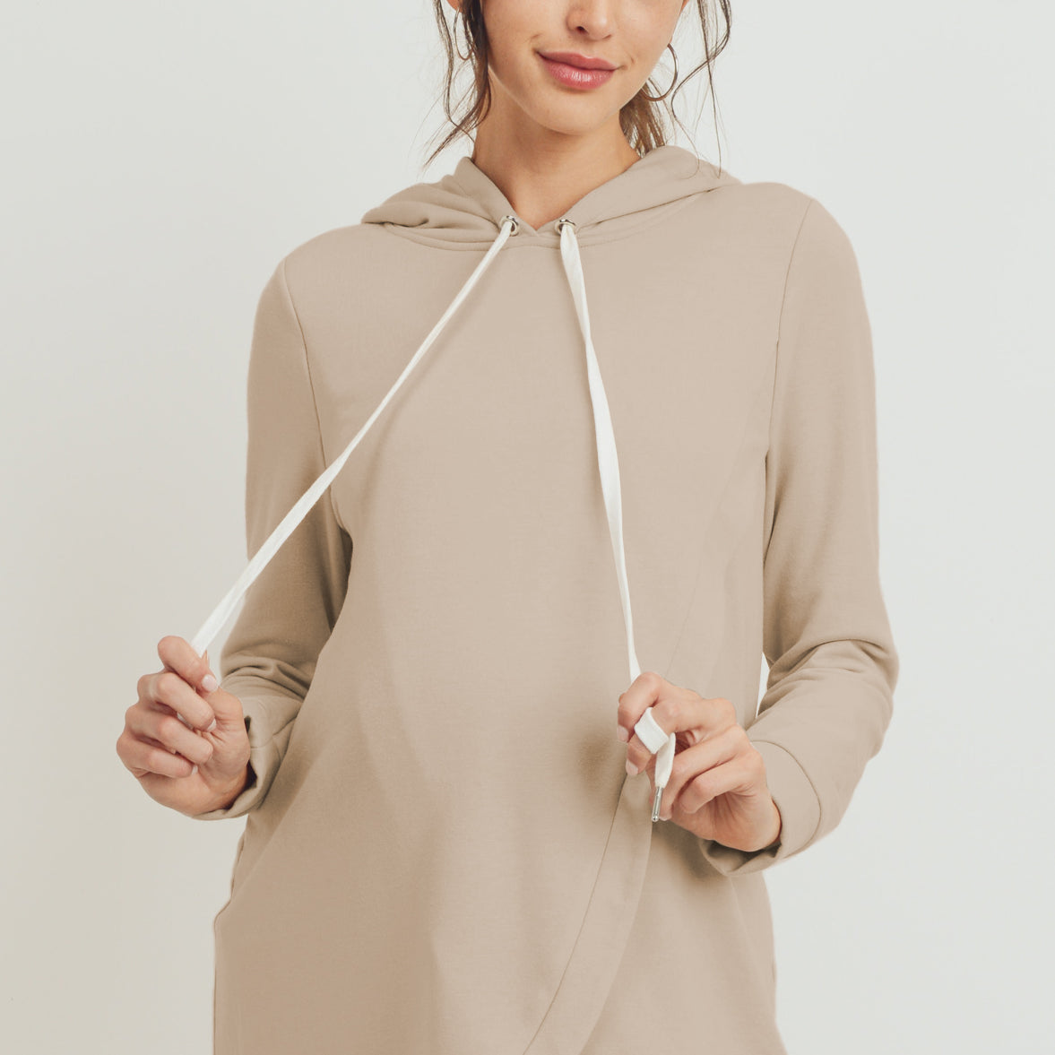 Taupe Heavy Brushed French Terry Maternity/Nursing Hoodie Front View