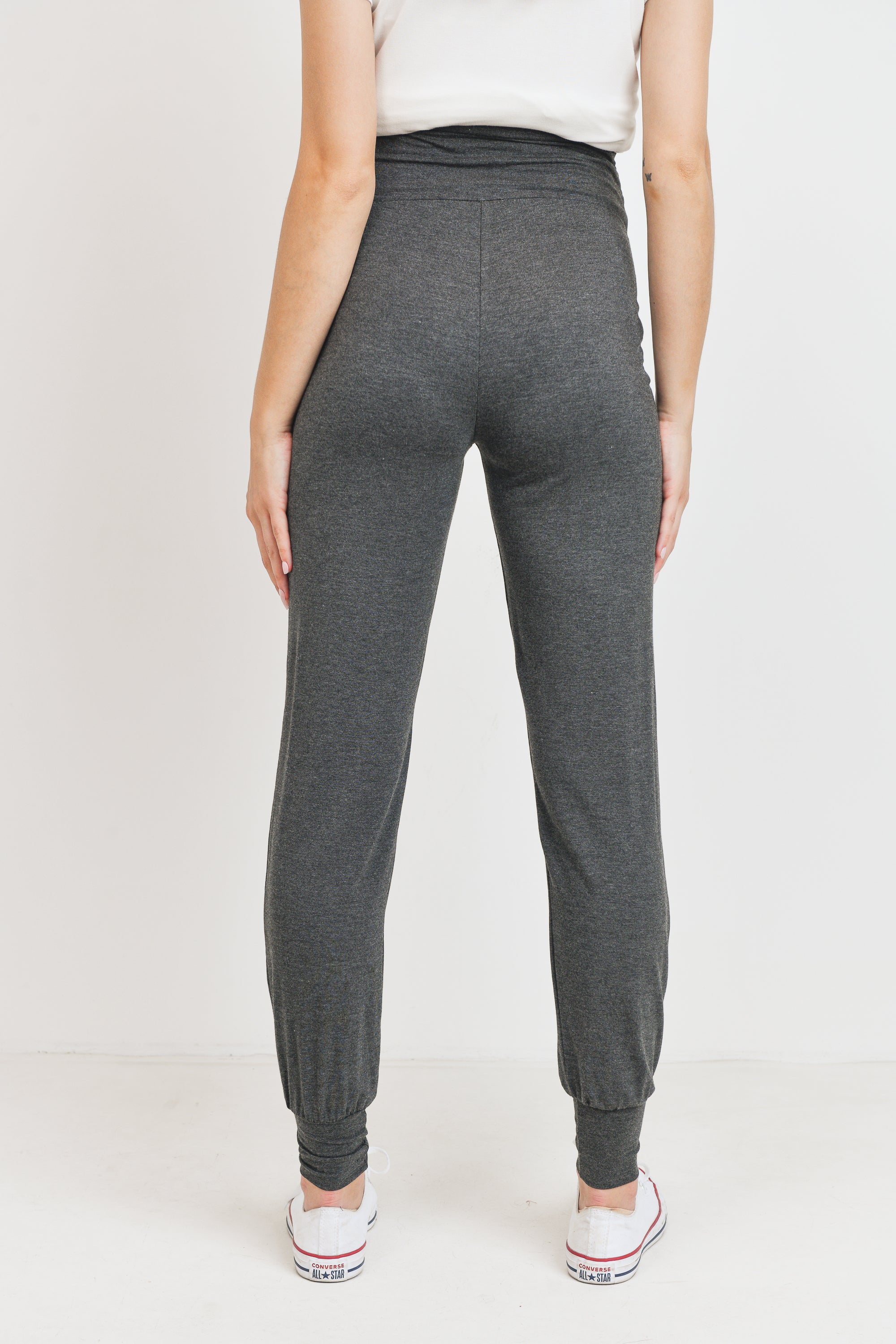 Charcoal Over The Belly Maternity Jogger Pants with Pockets Back View