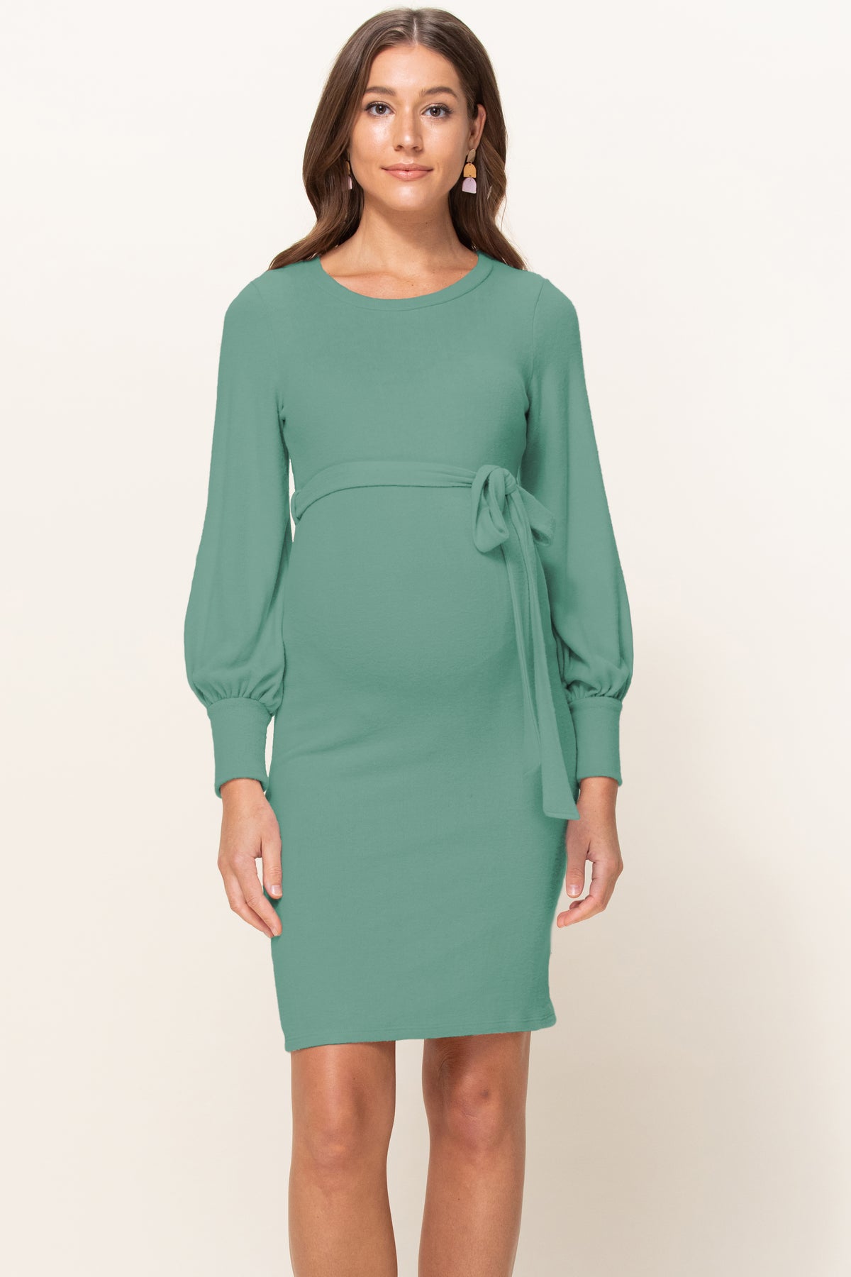 Blush Cashmere-Like Sweater Knit Waist Belt Maternity Dress Front