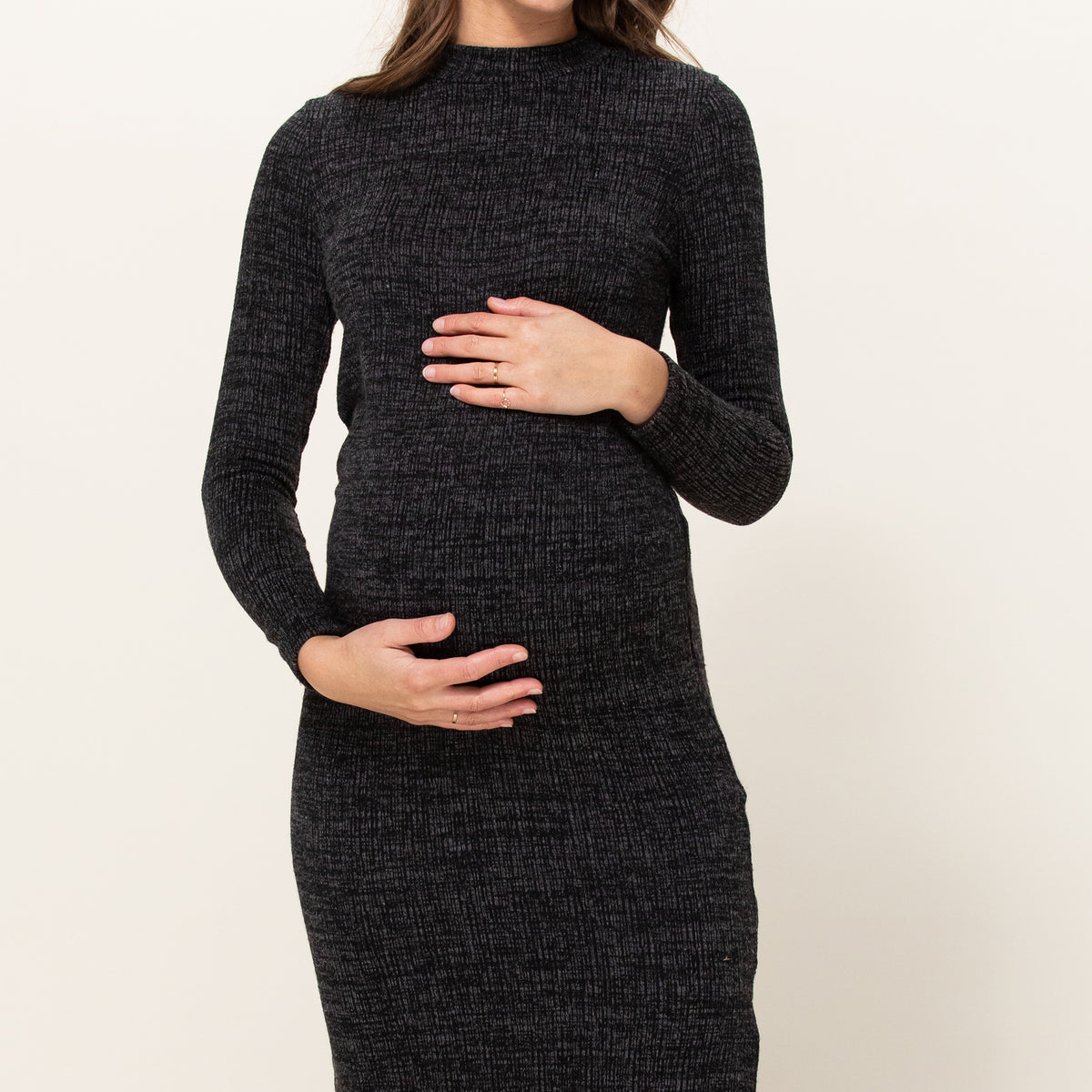 Textured Sweater Knit Side Slit Maternity Bodycon Dress