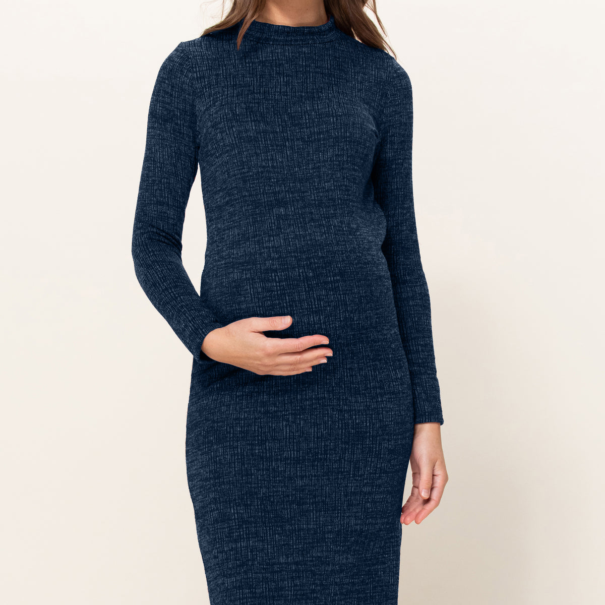 Textured Sweater Knit Side Slit Maternity Bodycon Dress