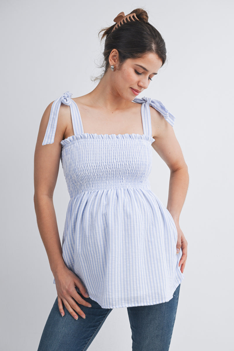 Smocked Tie-Strap Striped Maternity Tank Top – HELLO MIZ