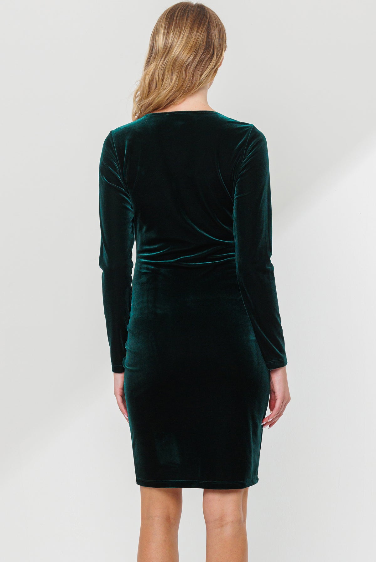 Hunter Green Square Neck Velvet Maternity Dress With Side Slit Back