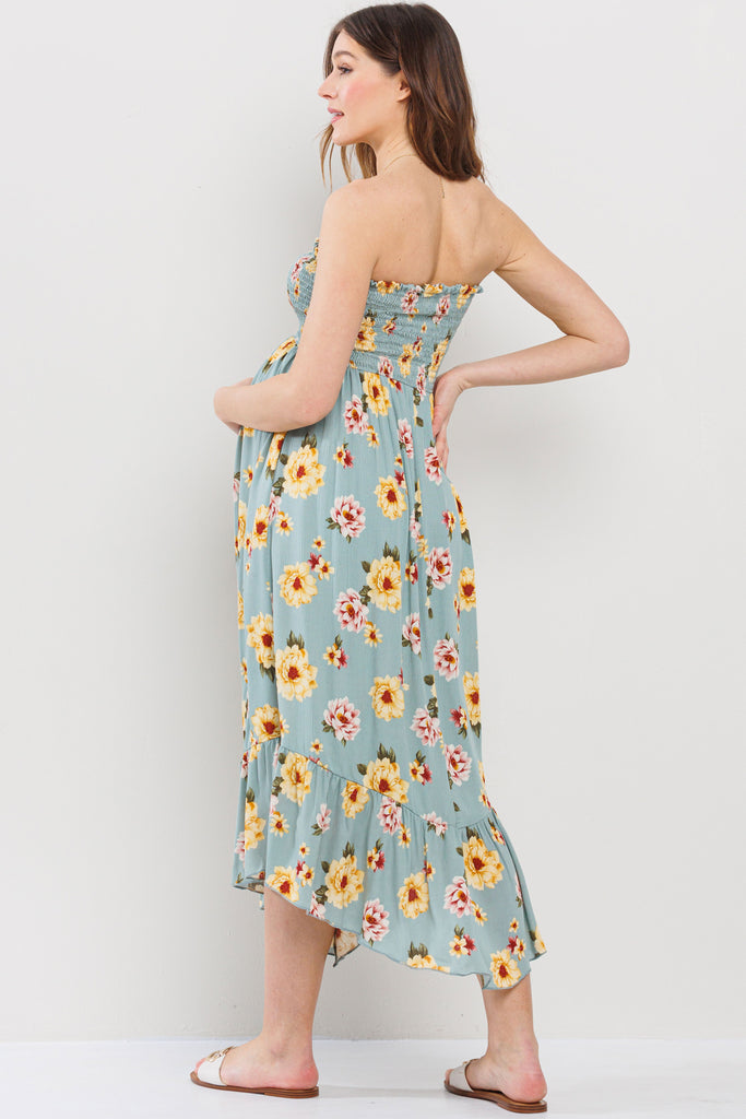 Sage Ditsy Floral Backless Tube Maternity Dress