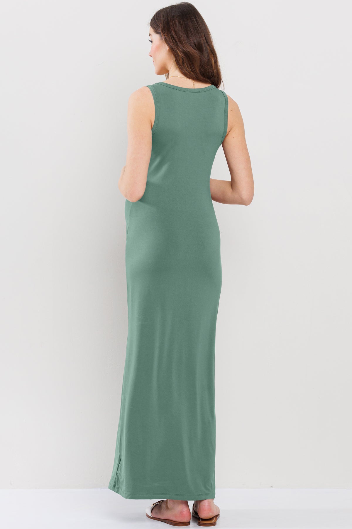 Sage Tank Round Neck Maternity Maxi Dress