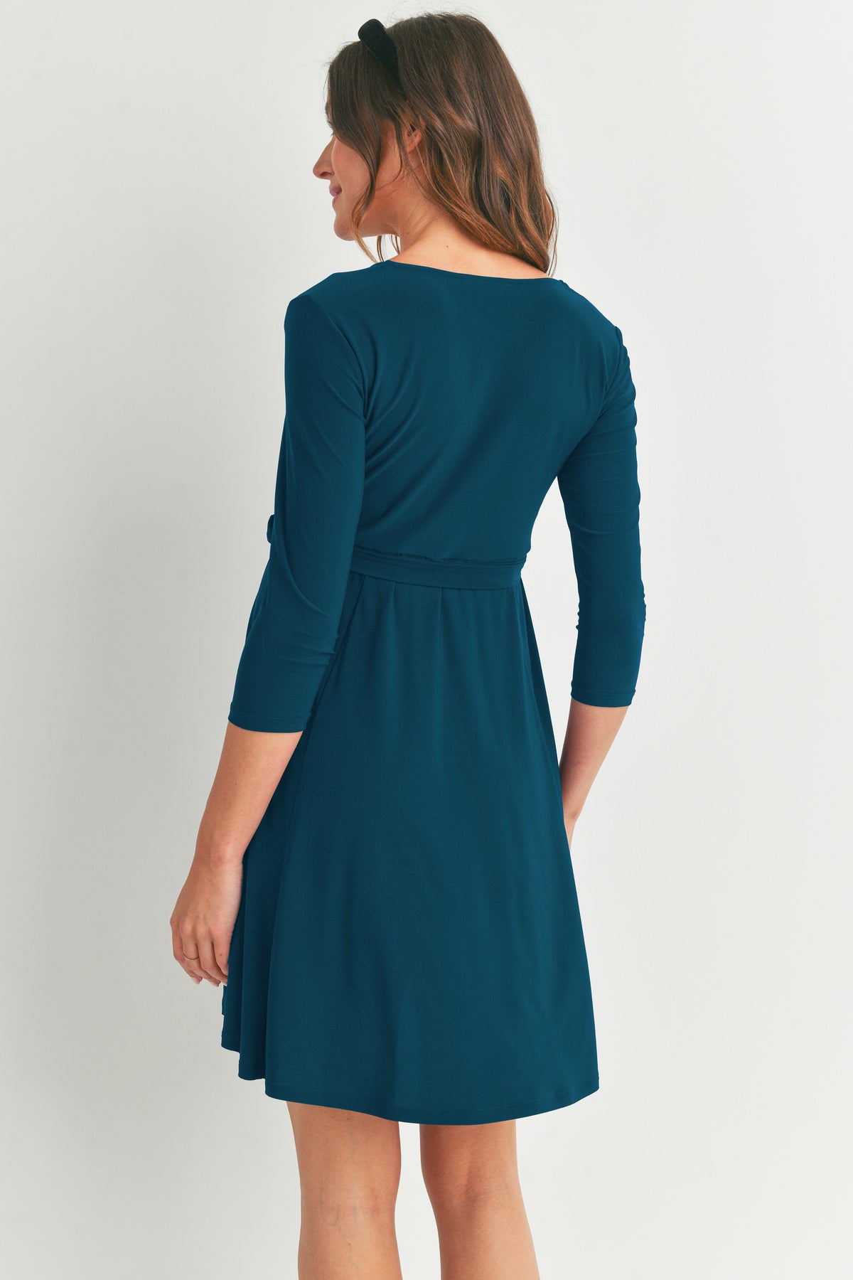 Teal Surplice Wrap Maternity Nursing Dress with Tie Back