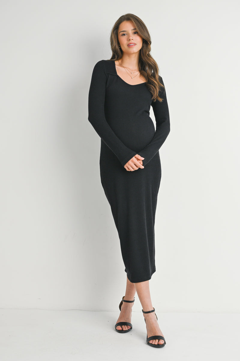 Ribbed Sweetheart Neck Long Sleeve Maternity Dress – HELLO MIZ