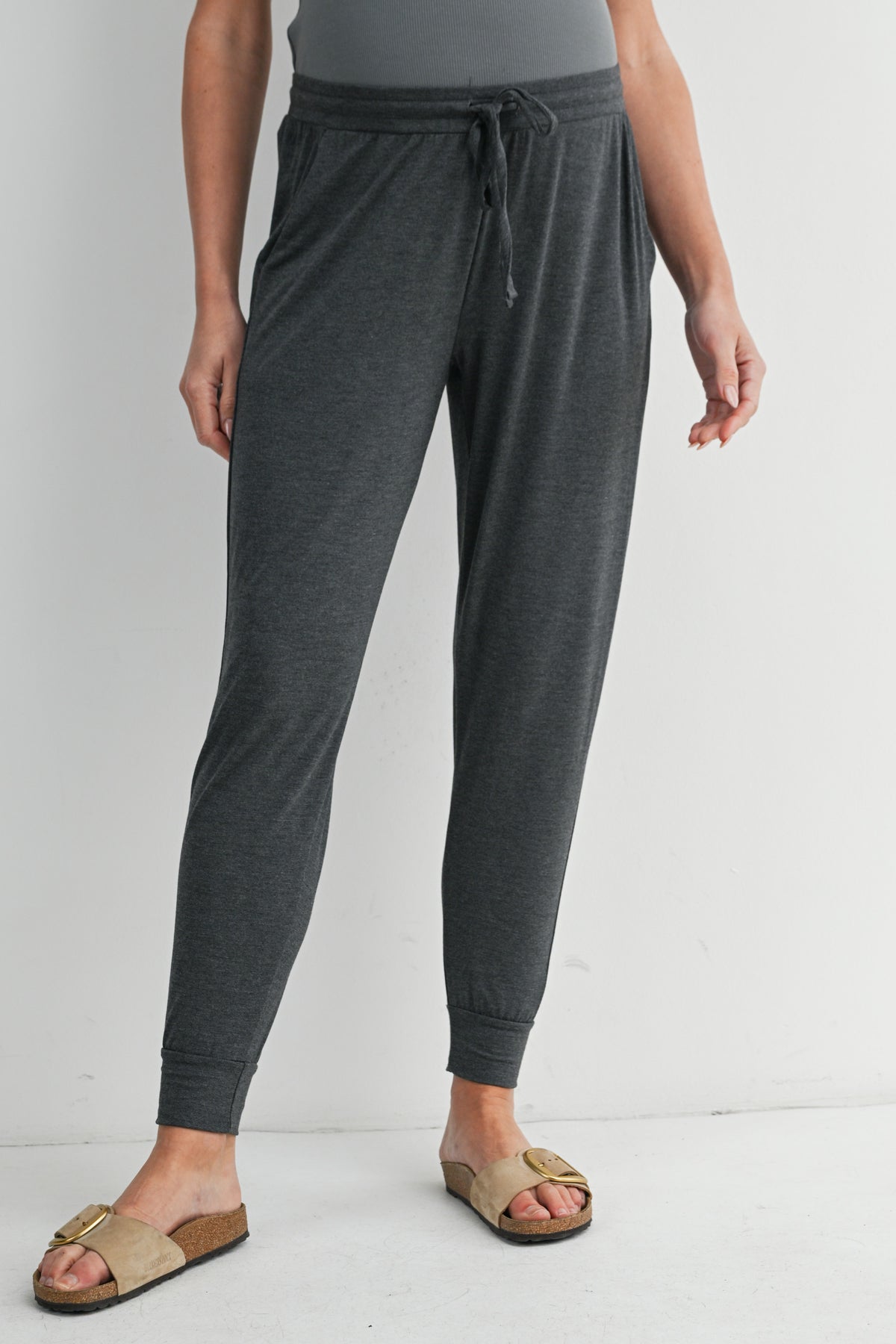Charcoal Relaxed Fit Maternity Lounge Wear Jogger Pants with Pockets Front View