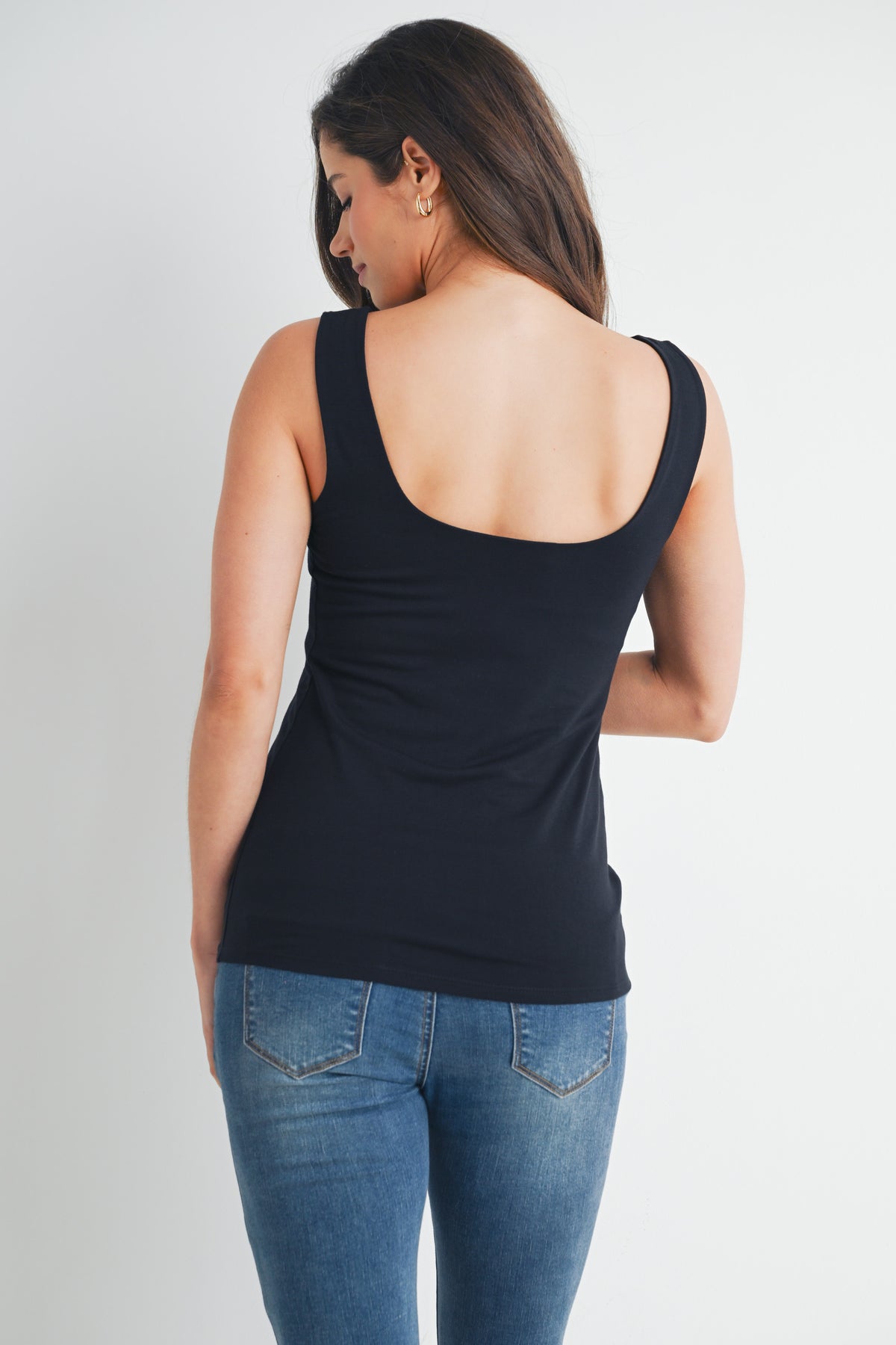 Black Sleeveless Sweetheart Maternity Top Back View