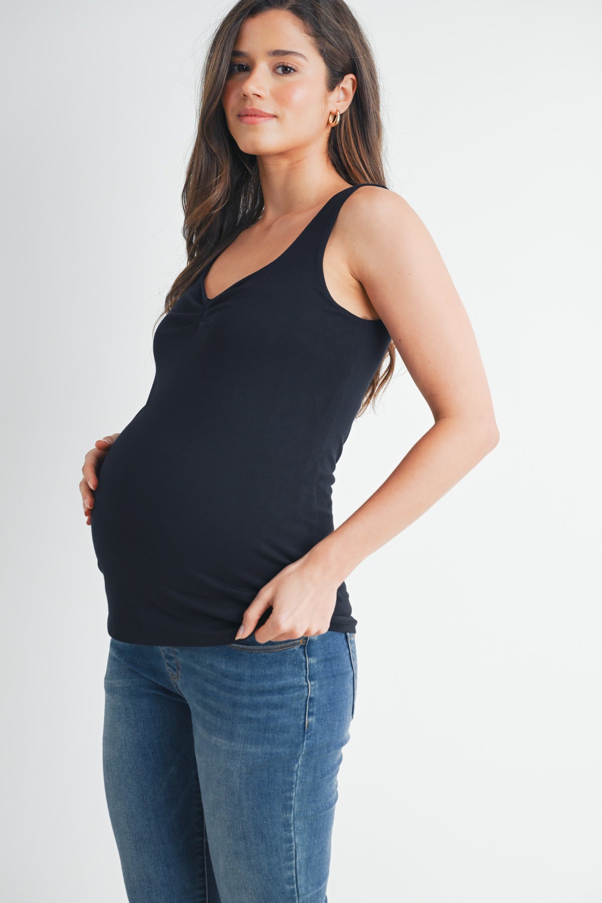 Black Sleeveless Sweetheart Maternity Top Side View
