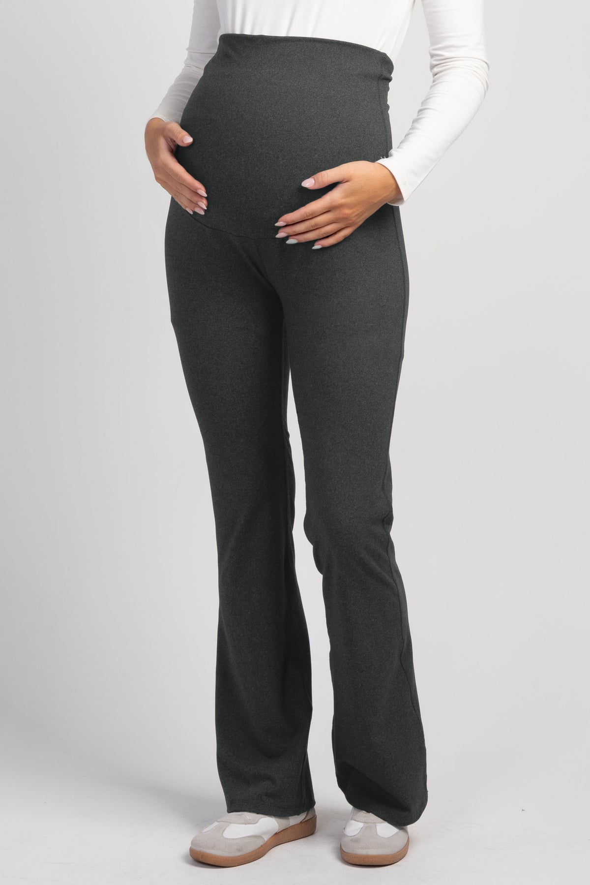 Charcoal Maternity Over the Belly Flare Leggings Front View