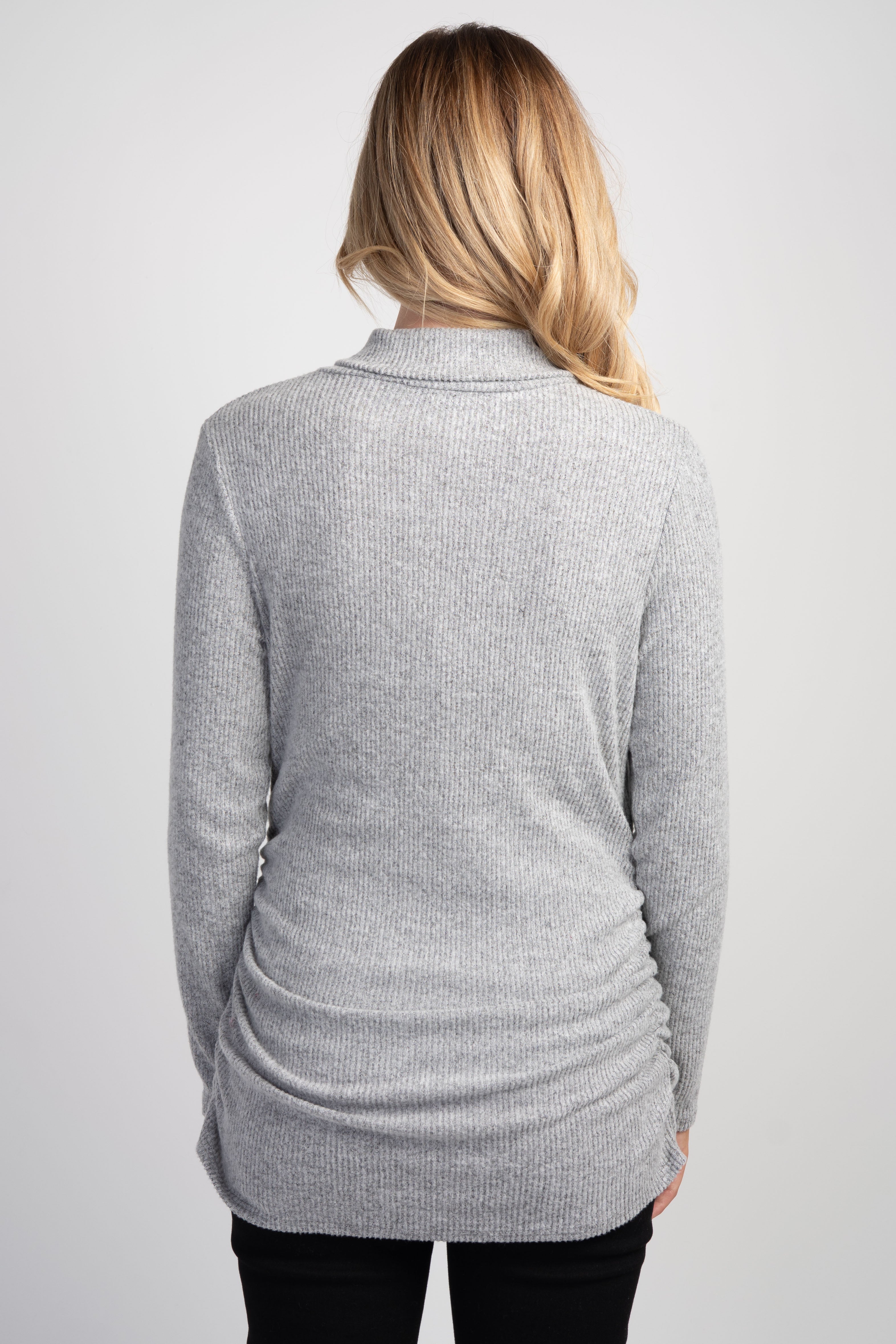 Heather Grey Faux Wrap V-Neck Long Sleeve Nursing Maternity Top Back View