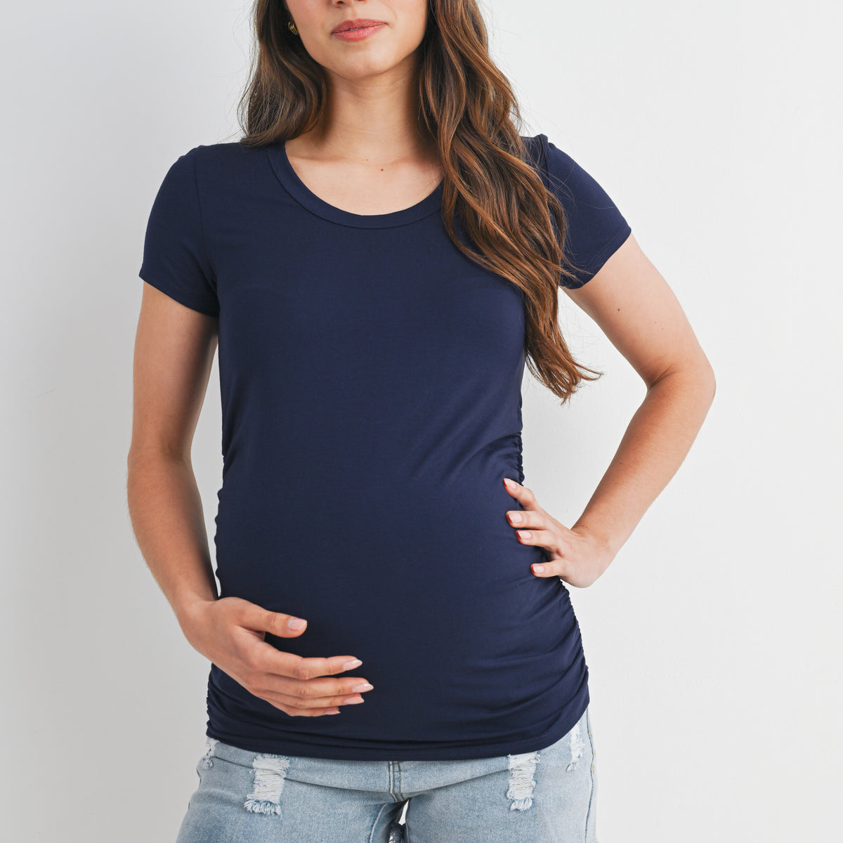 Round Neck Ruched Side Maternity Top