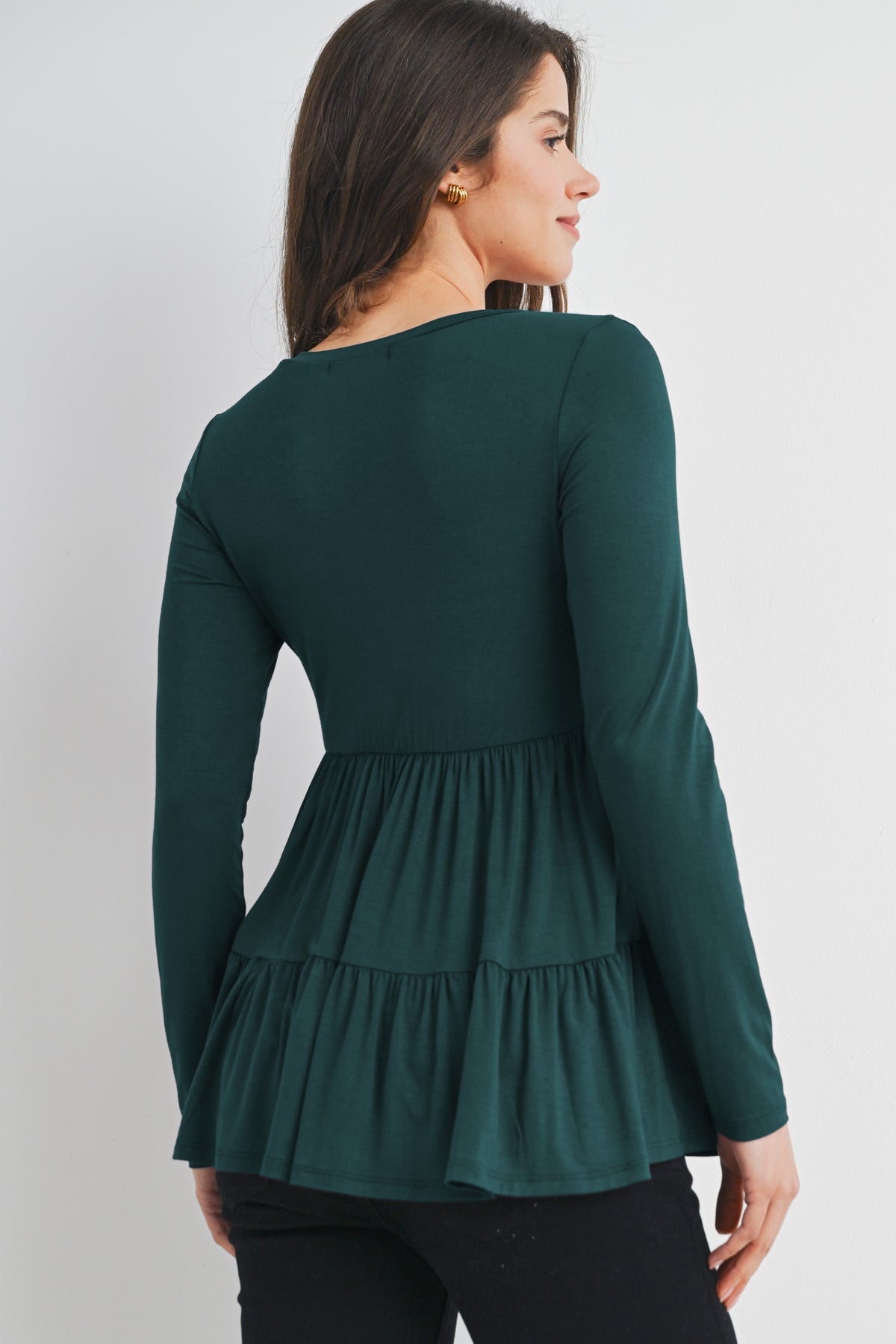 Green Tiered Long Sleeve Maternity Top Back View