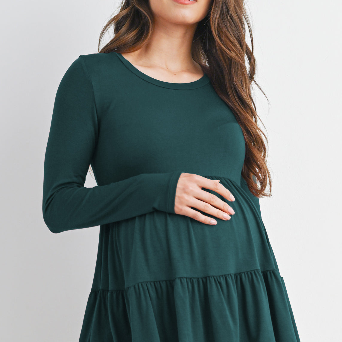 Green Tiered Long Sleeve Maternity Top Front View