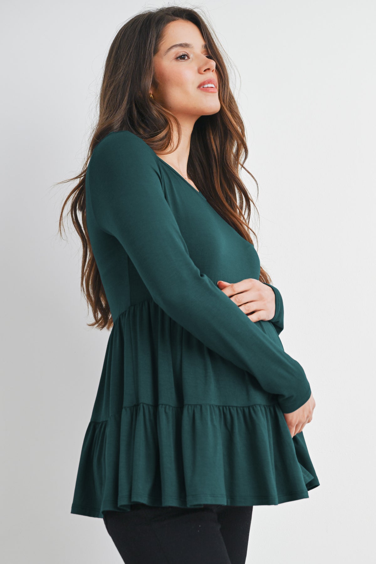 Green Tiered Long Sleeve Maternity Top Side View
