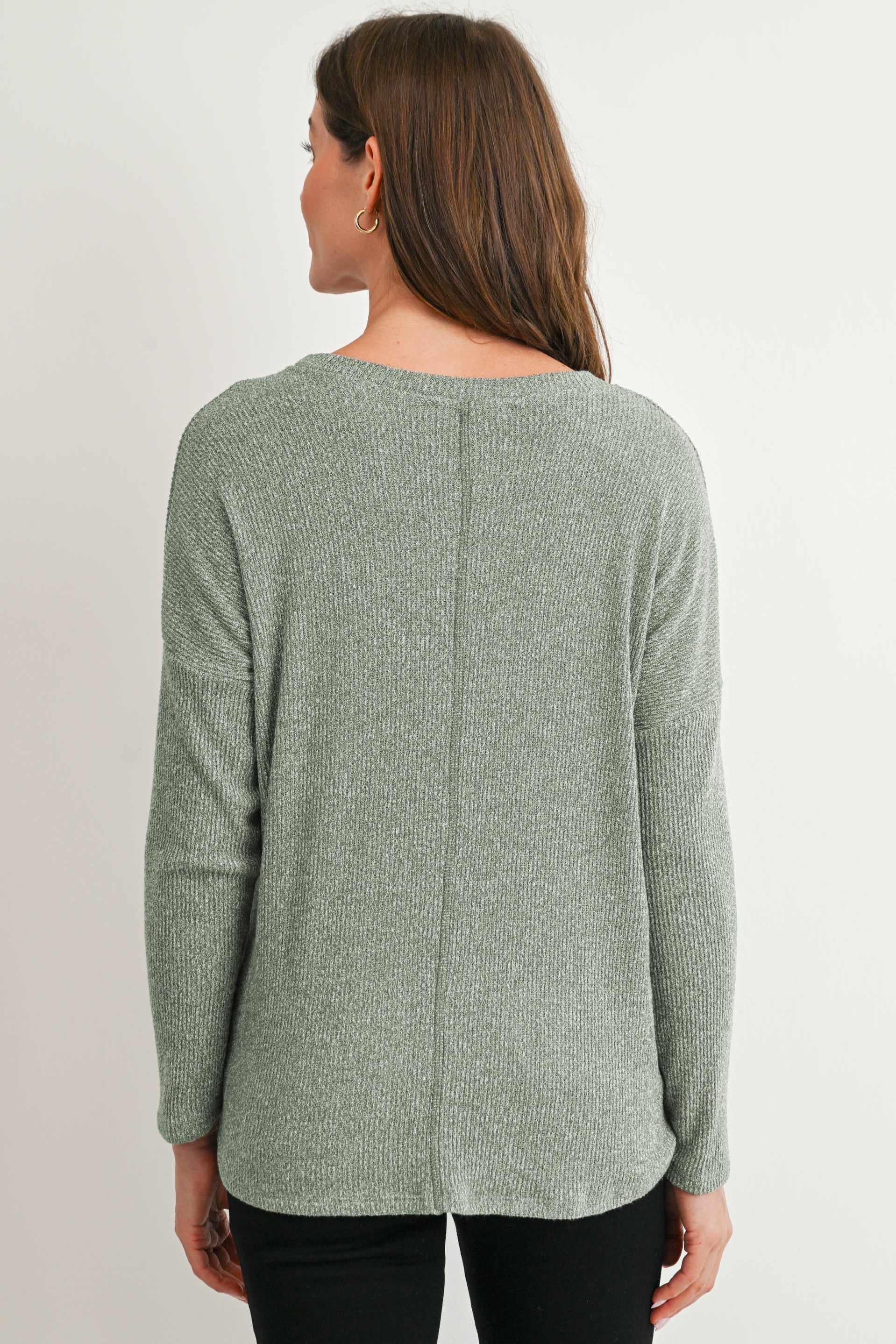 Sage Relaxed Fit Crew Neck Sweater Knit Maternity Top Back View