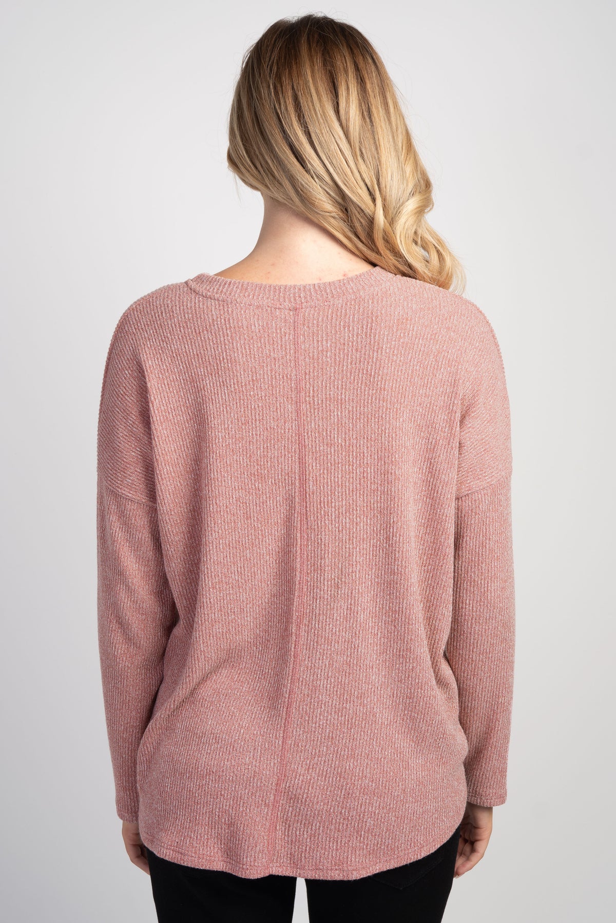 Rust Relaxed Fit Crew Neck Sweater Knit Maternity Top Back View