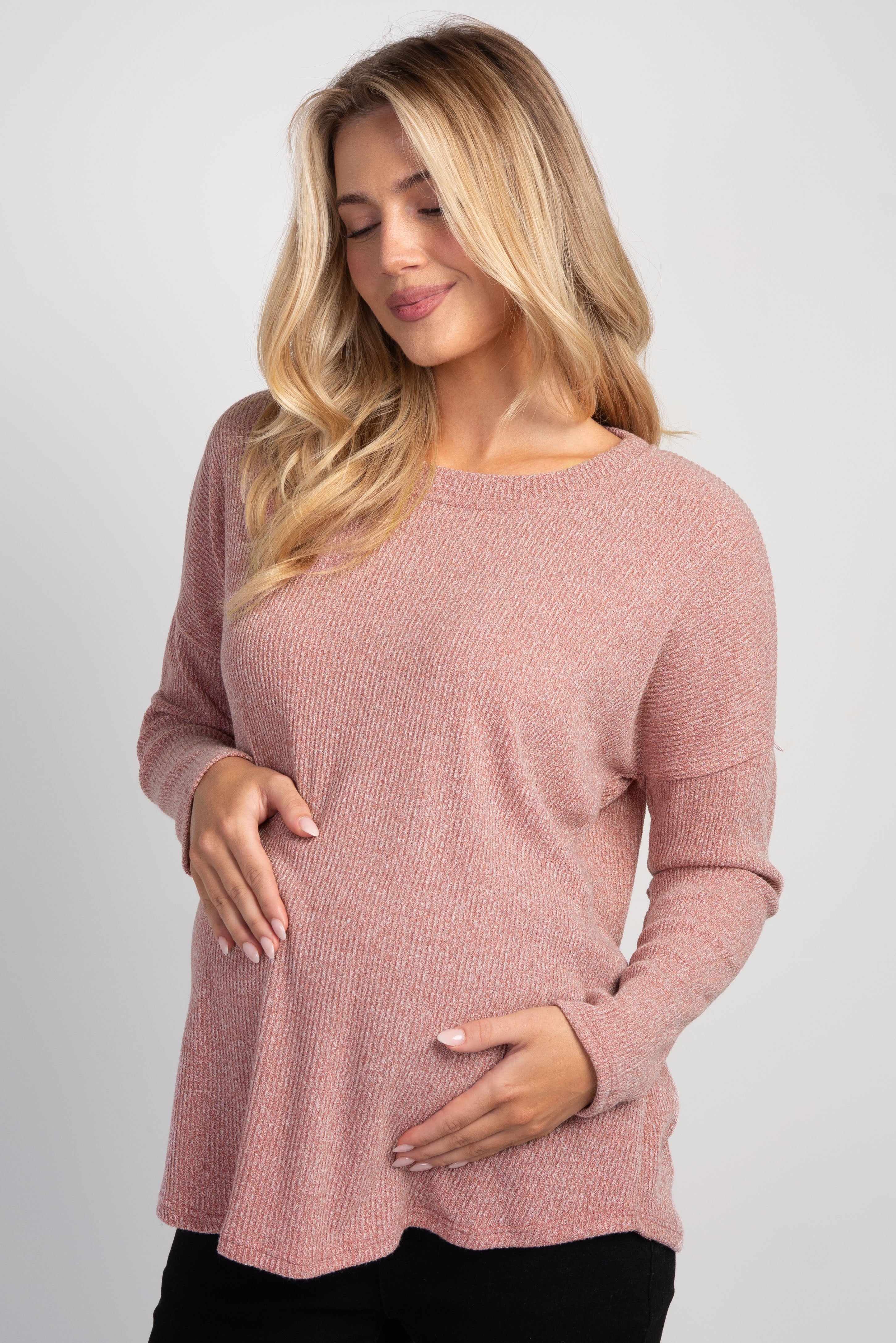 Rust Relaxed Fit Crew Neck Sweater Knit Maternity Top Front View
