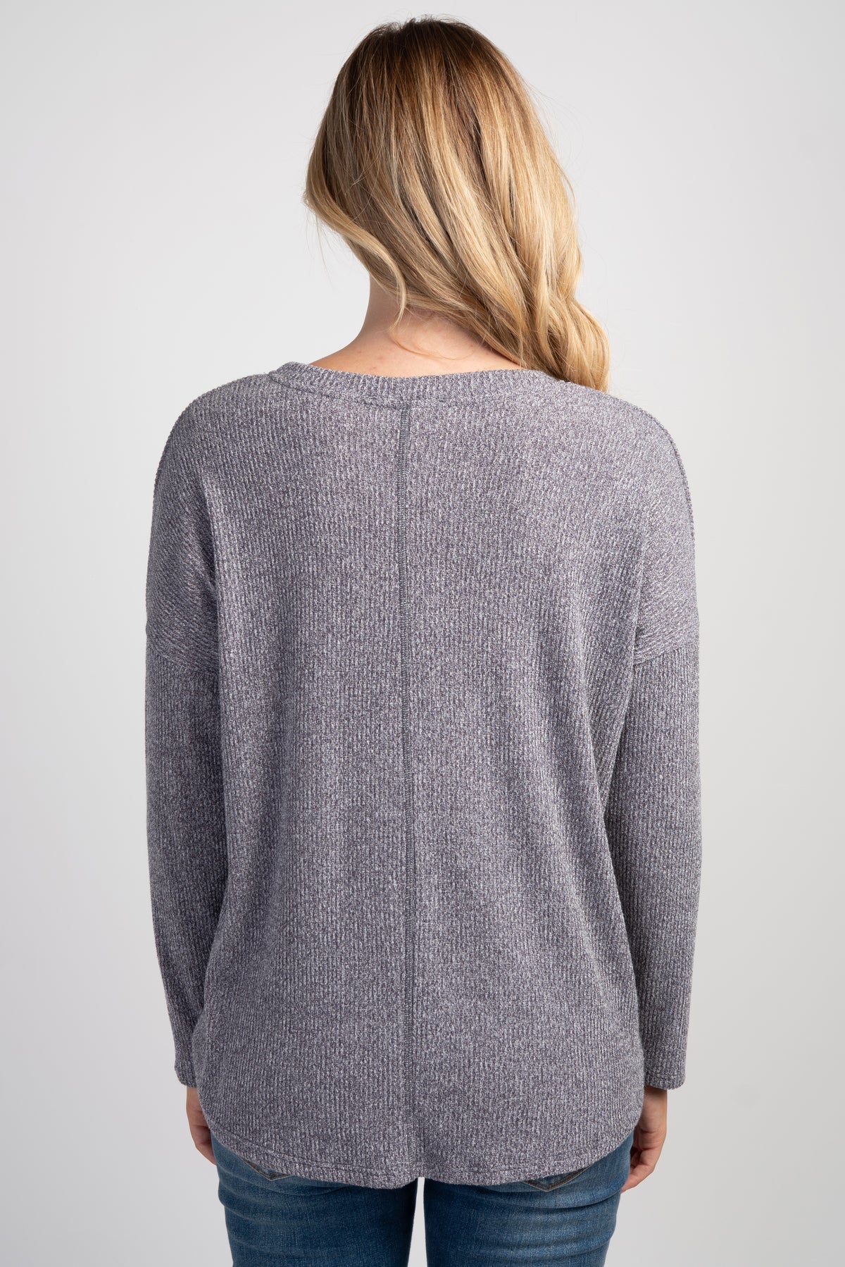 Charcoal Relaxed Fit Crew Neck Sweater Knit Maternity Top Back View