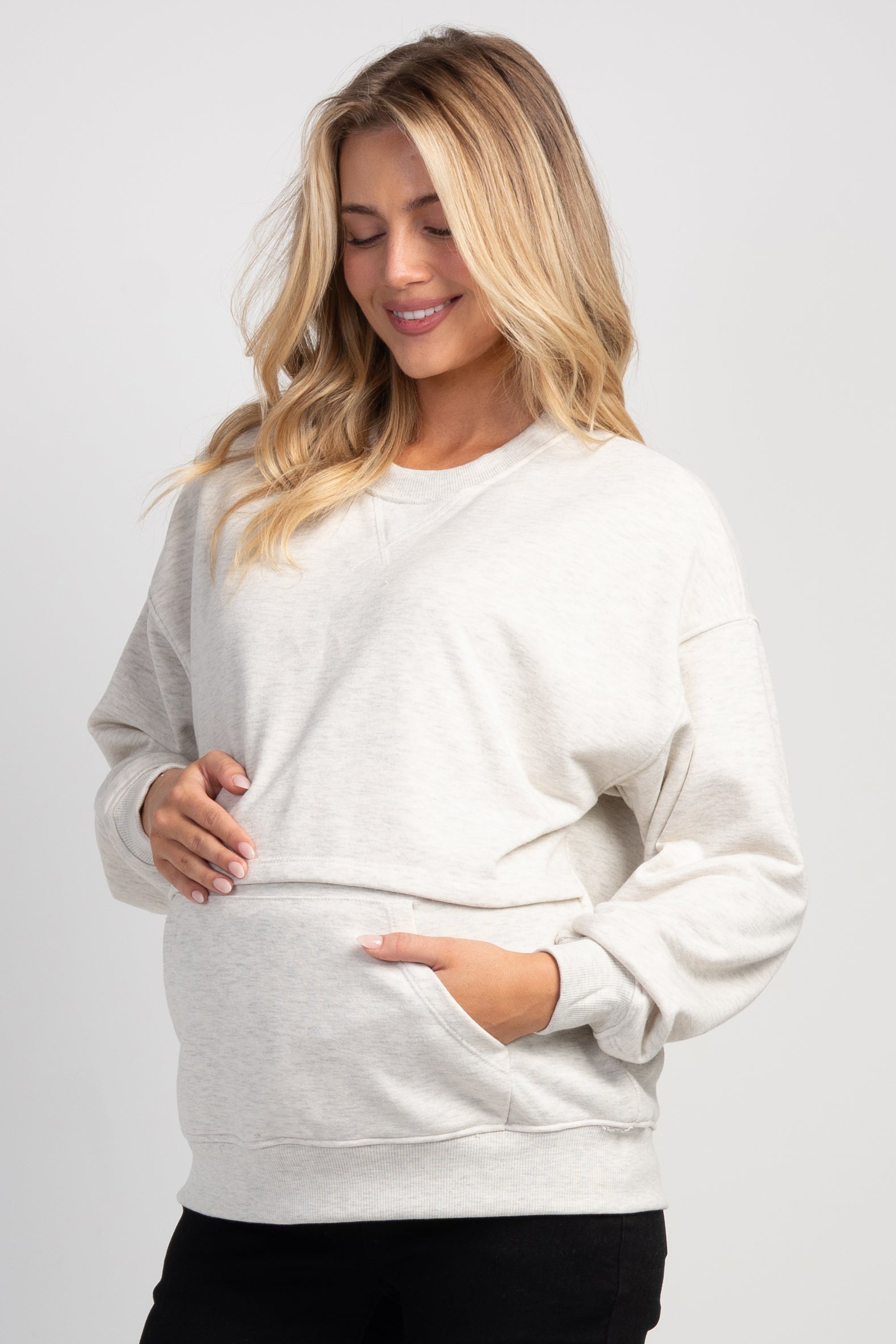 Hello Miz maternity nursing sweatshirt in oatmeal with kangaroo pocket