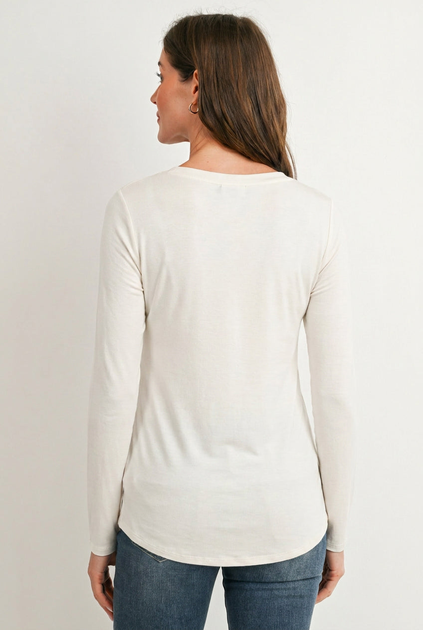 Ivory Long Sleeve V-Neck Maternity Nursing Top Back View