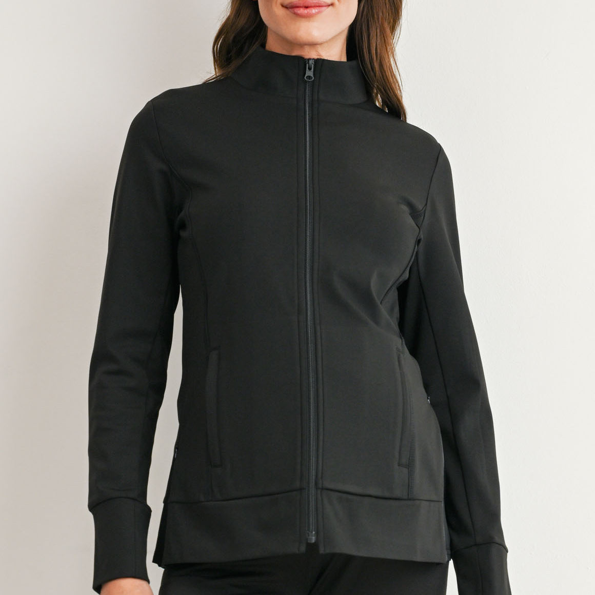 Hello Miz black maternity full-zip jacket with high neckline
