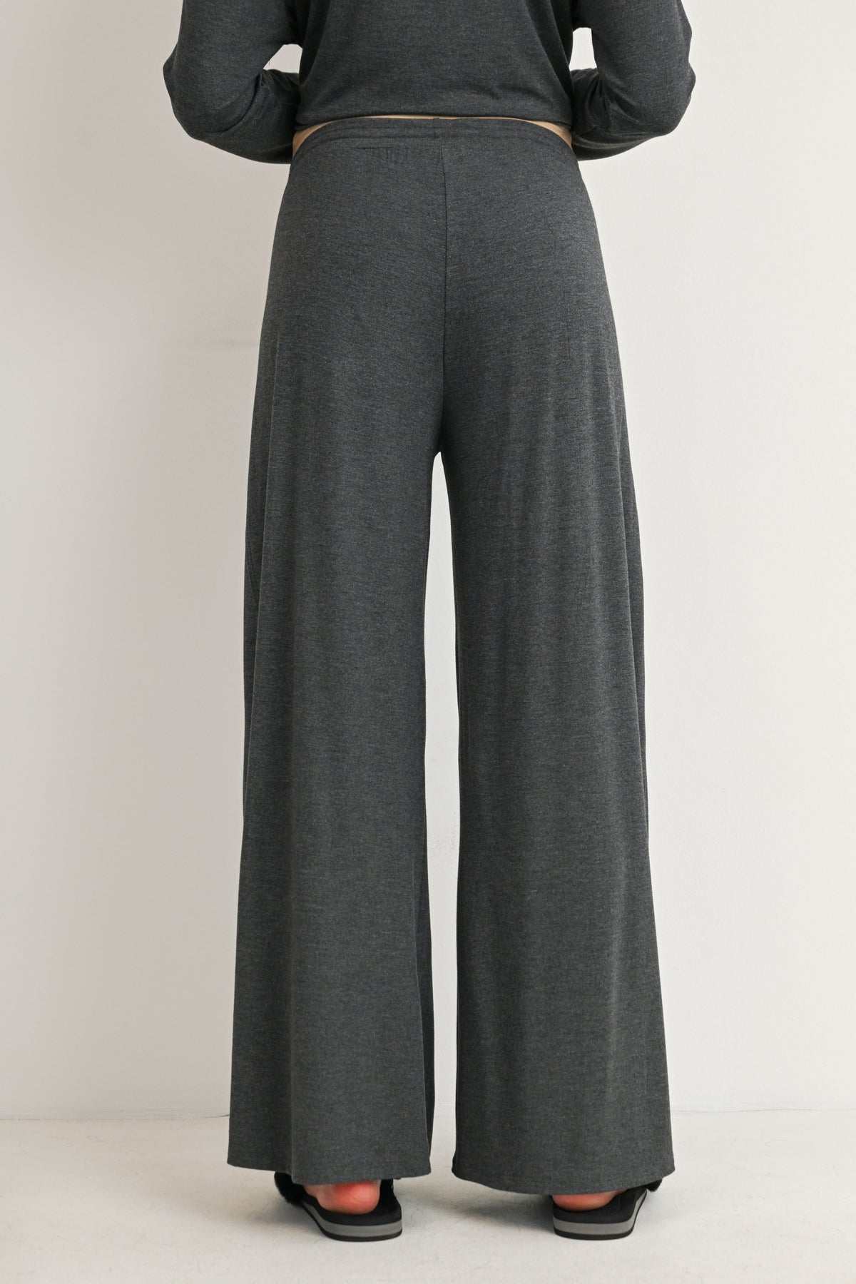 Charcoal Maternity Long Sleeve Top & Wide Leg Pants Lounge Set Pants Close Up