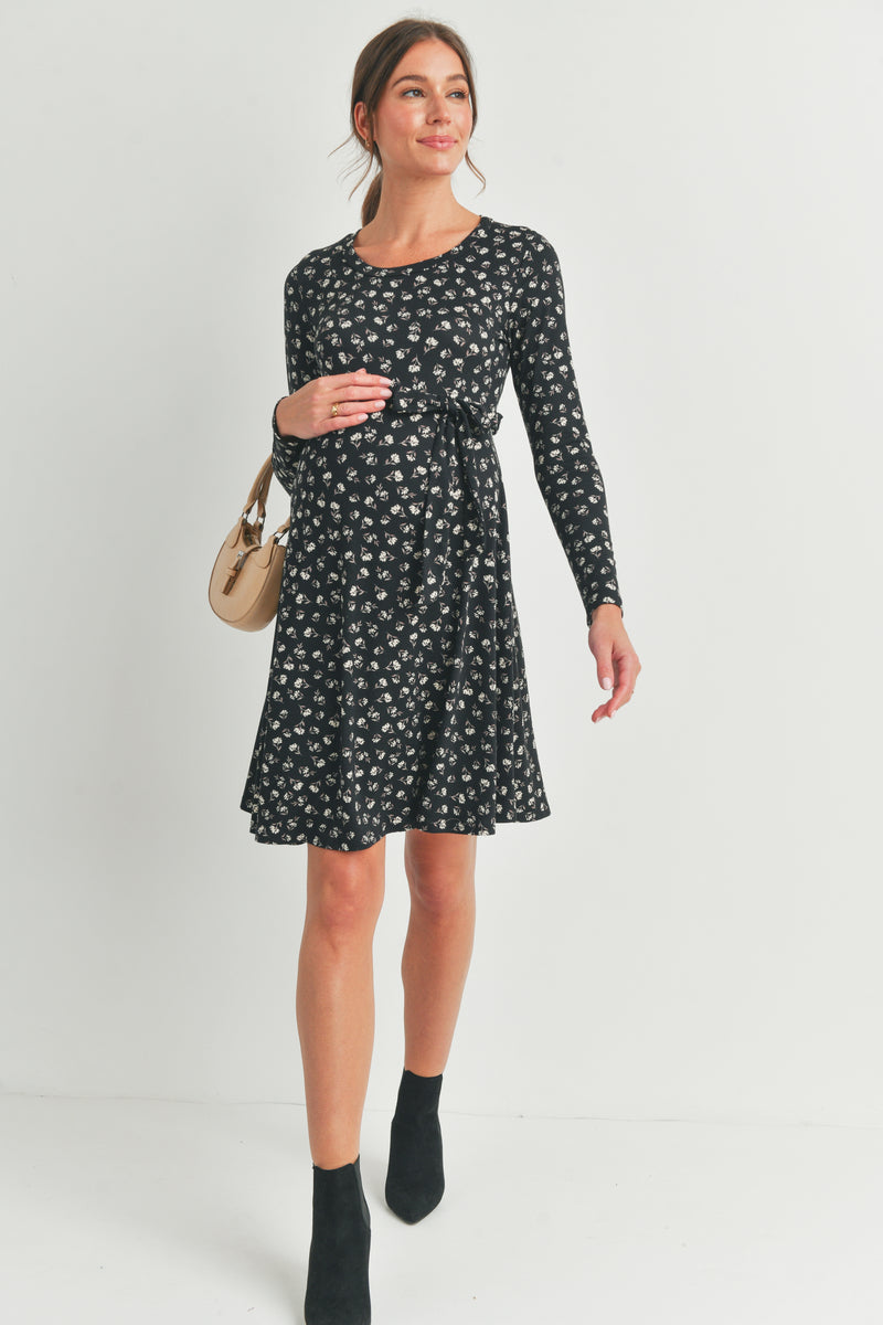 Floral Maternity Skate Dress with Belt HELLO MIZ