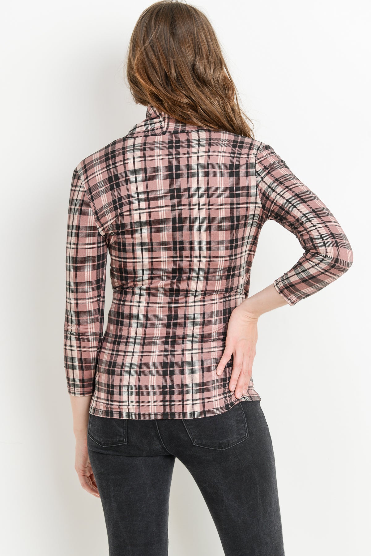 Mauve Plaid Surplice Long Sleeve Maternity & Nursing Top