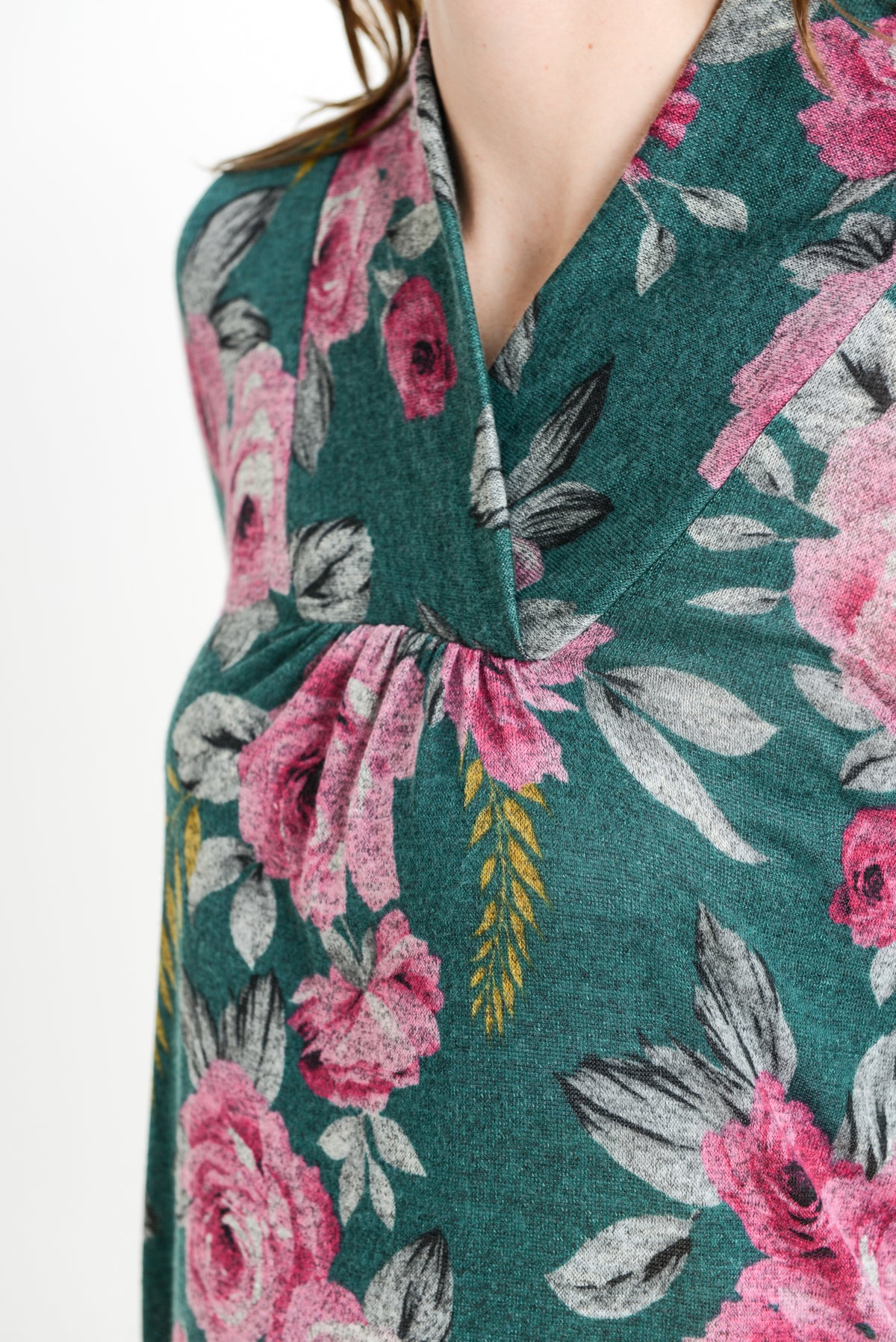 Green Floral Shawl Collar Maternity Sweater
