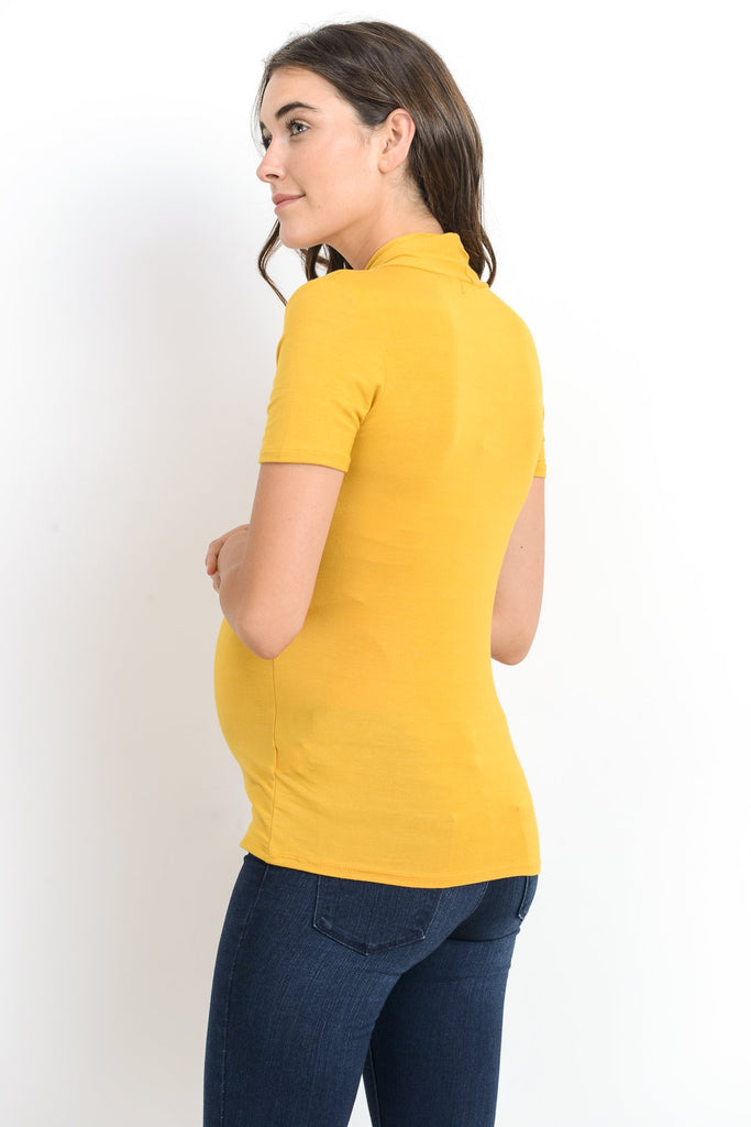 Mustard Solid Short Sleeve Maternity & Nursing Surplice Top