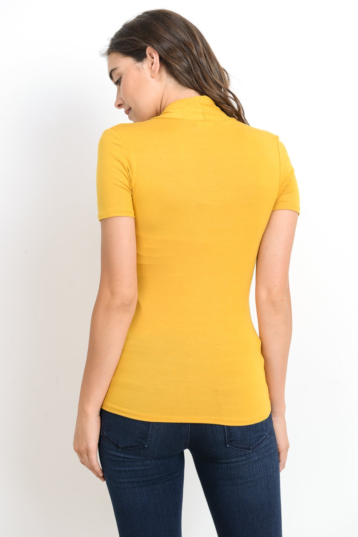 Mustard Solid Short Sleeve Maternity & Nursing Surplice Top