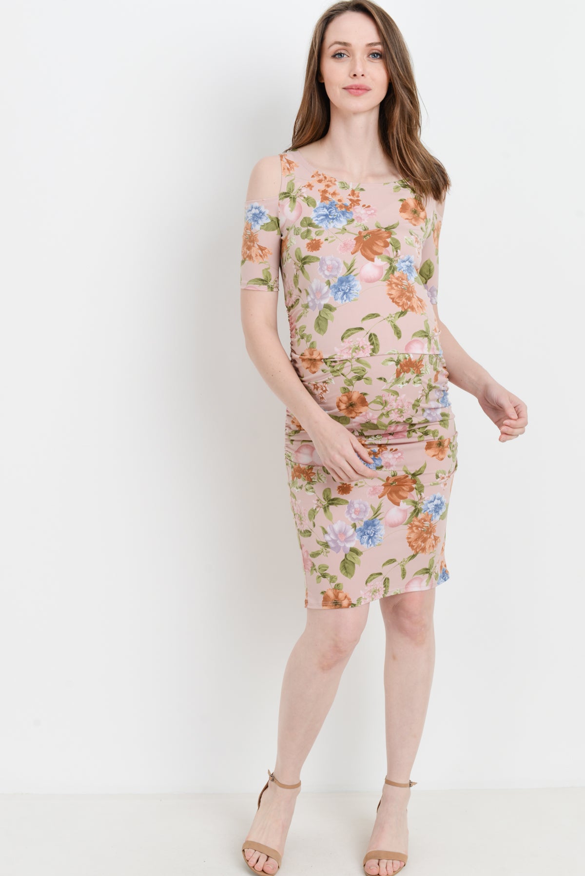 Blush Cold Shoulder Bodycon Maternity Dress