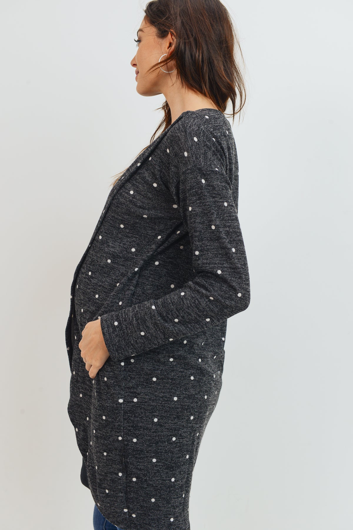 Charcoal Polka Dot Sweater Knit Maternity/Nursing Dress
