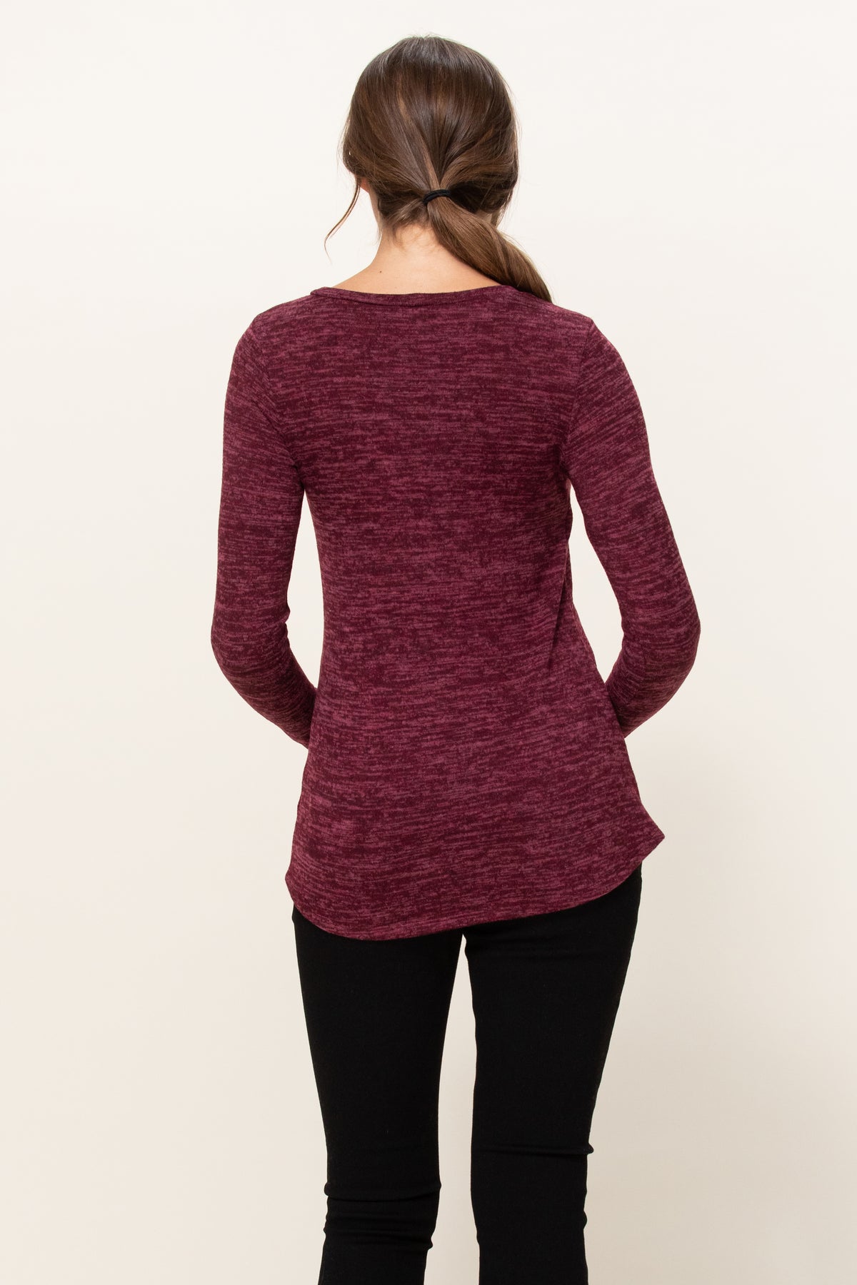 Burgundy Sweater Knit Tulip Hem Maternity/Nursing Top