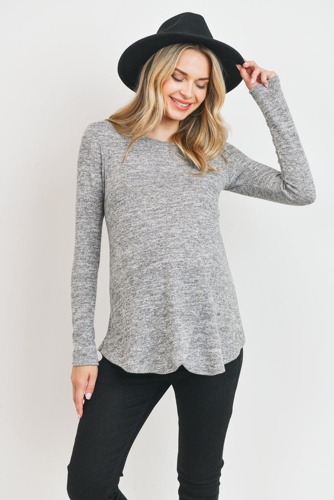 Heather Grey Sweater Knit Tulip Hem Maternity/Nursing Top
