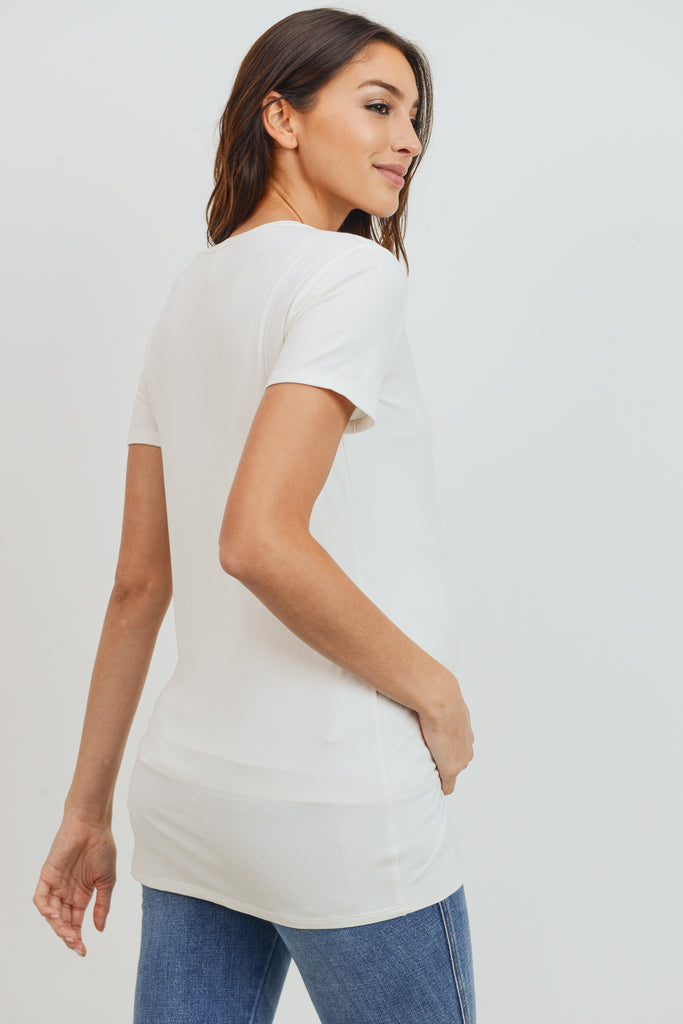 White Modal Jersey Round Neck Maternity Short Sleeve Top