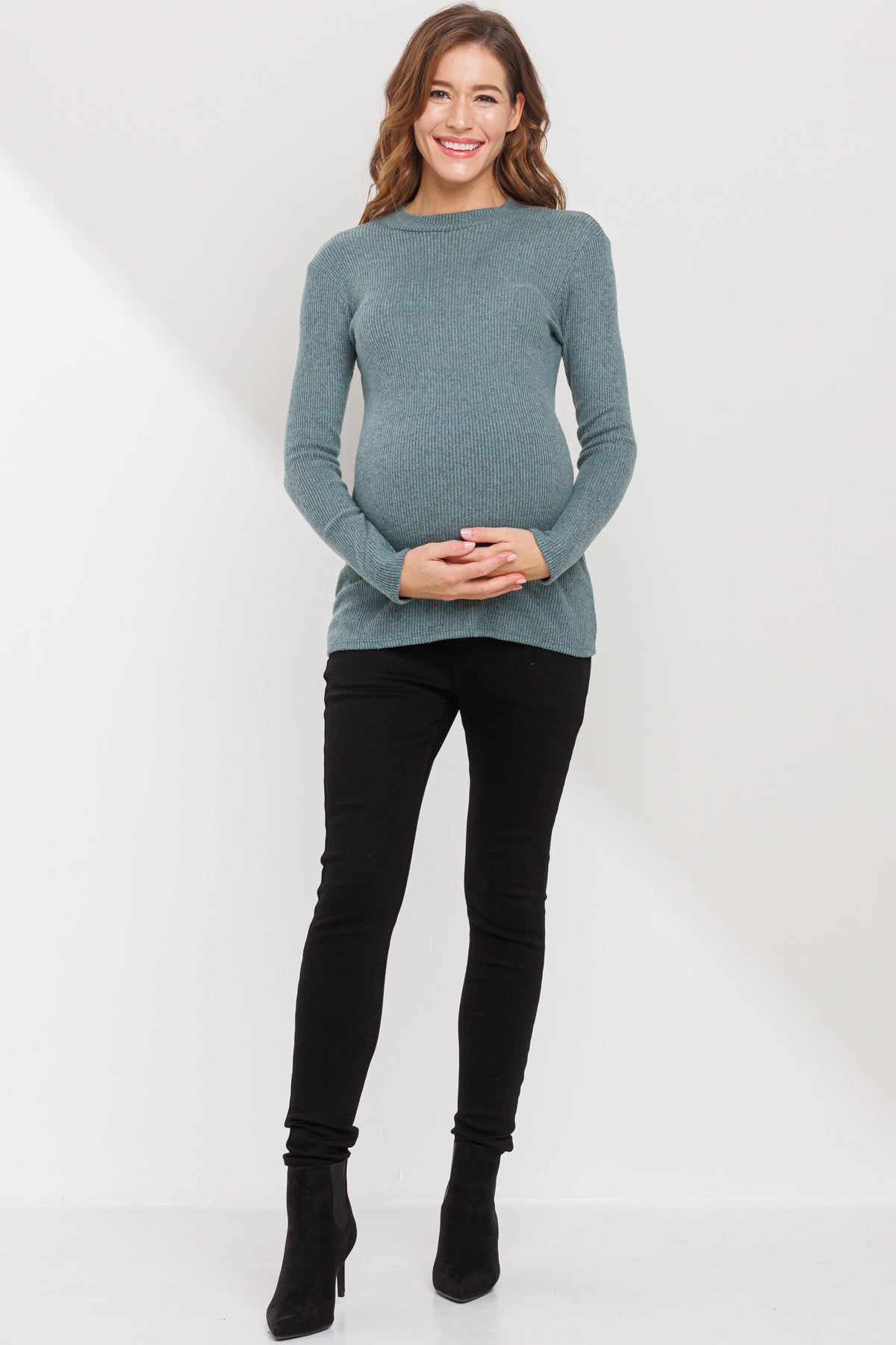 Dusty Green Rib Knit Mock Neck Maternity Top
