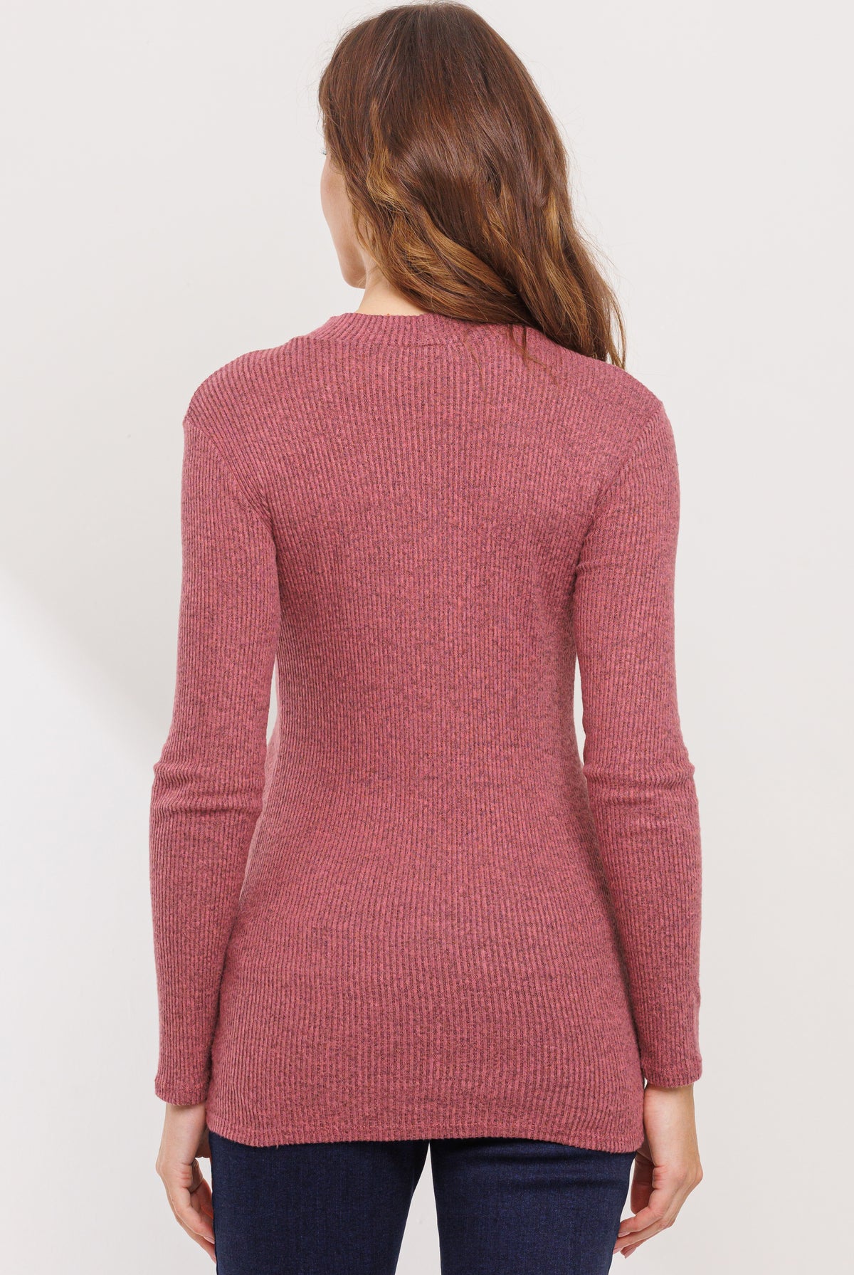 Dusty Rose Rib Knit Mock Neck Maternity Top