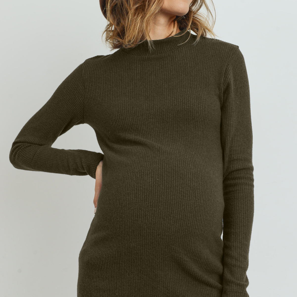 Olive Rib Knit Mock Neck Maternity Top