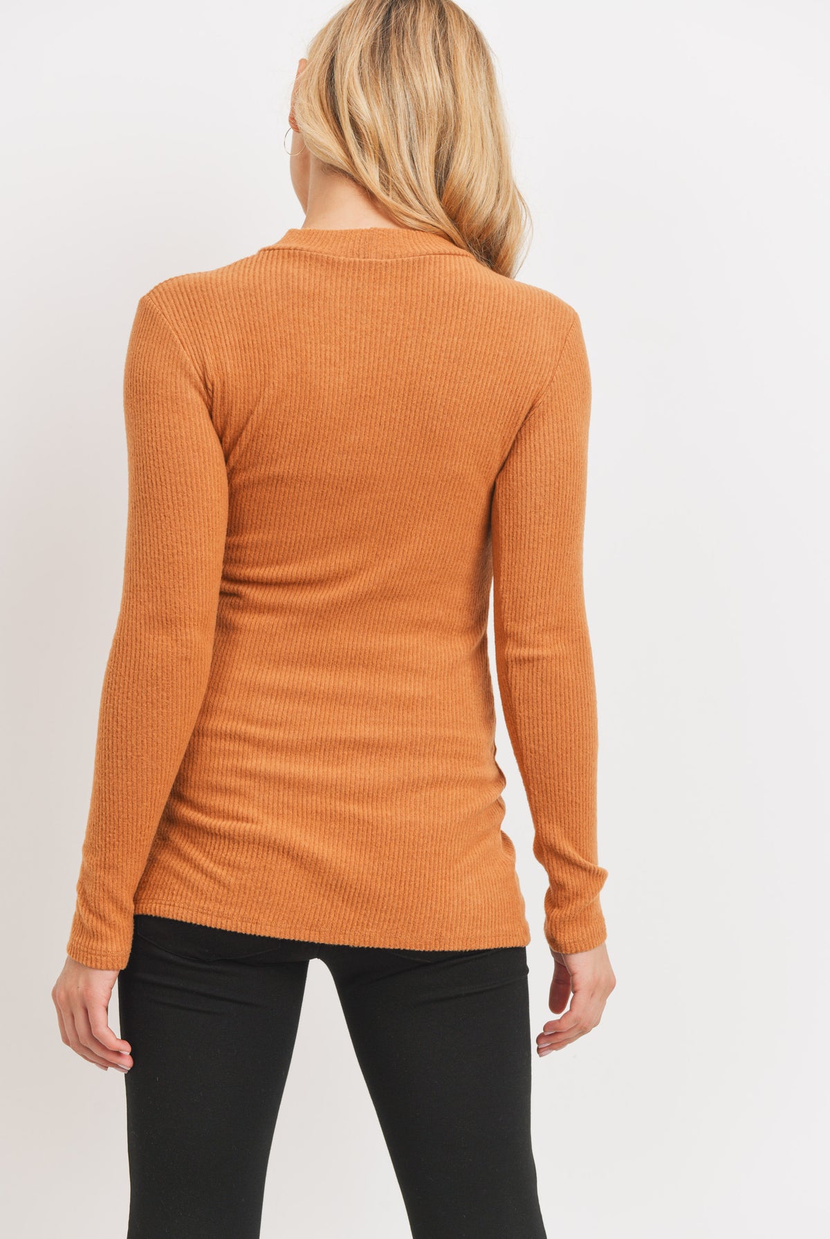 Rust Rib Knit Mock Neck Maternity Top