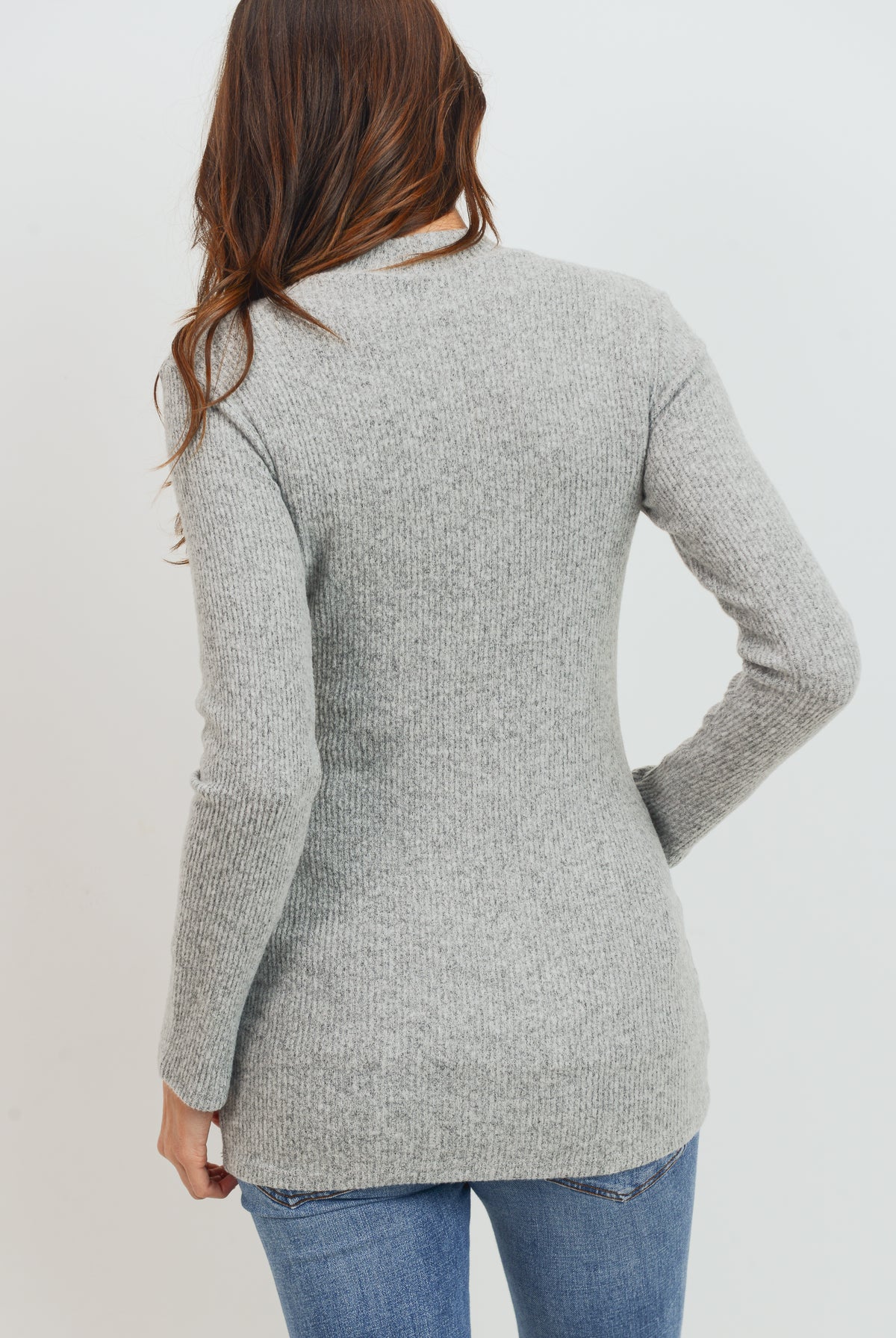 Heather Grey Rib Knit Mock Neck Maternity Top