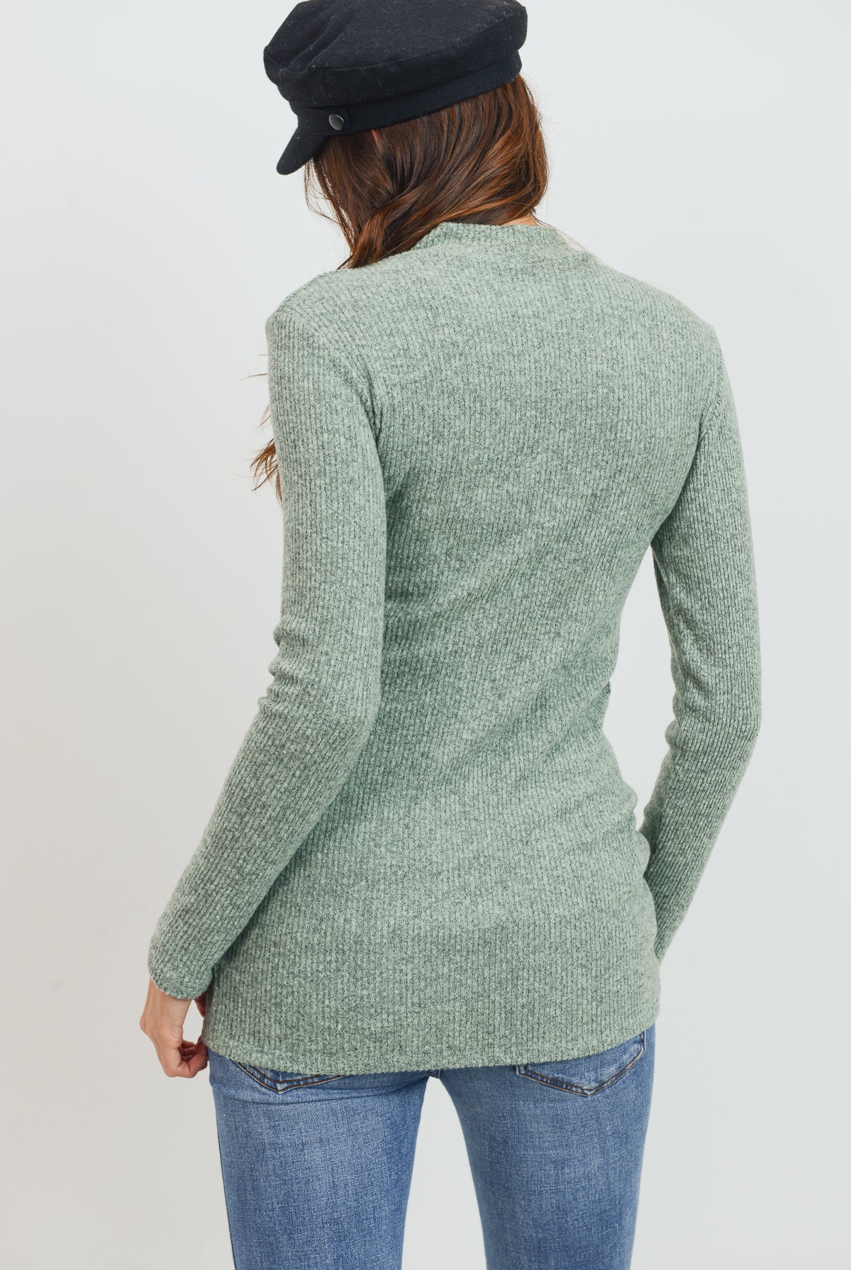 Rib Knit Mock Neck Maternity Top in Mint