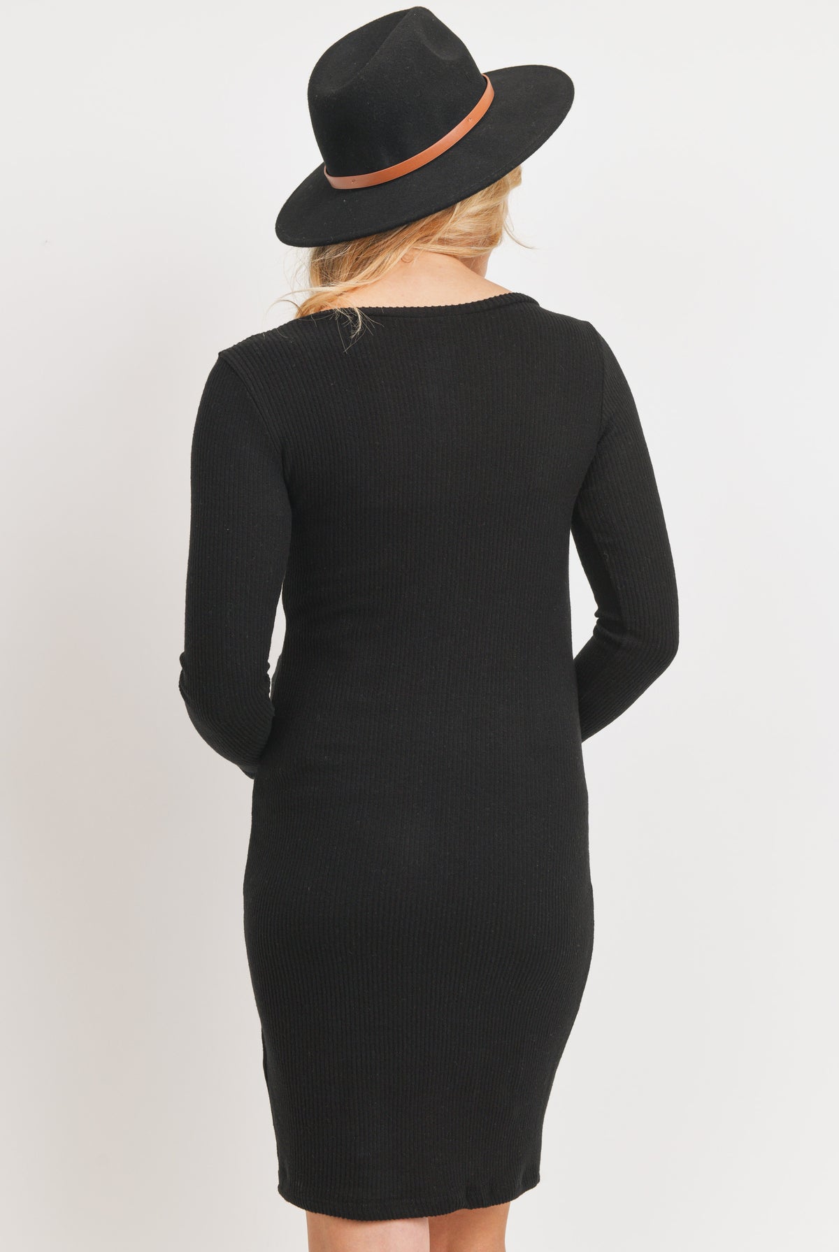 Black Long Sleeve Rib Knit Maternity Dress