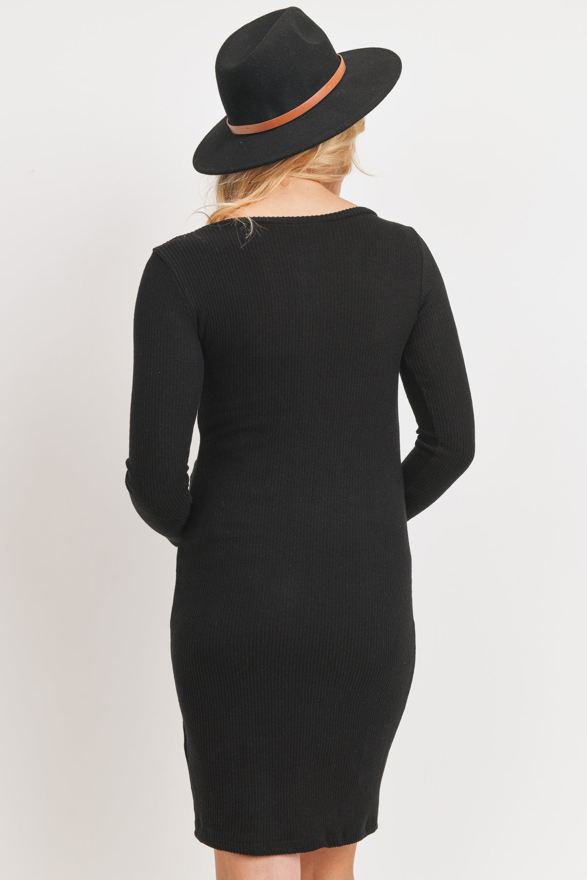 Black Long Sleeve Rib Knit Maternity Dress